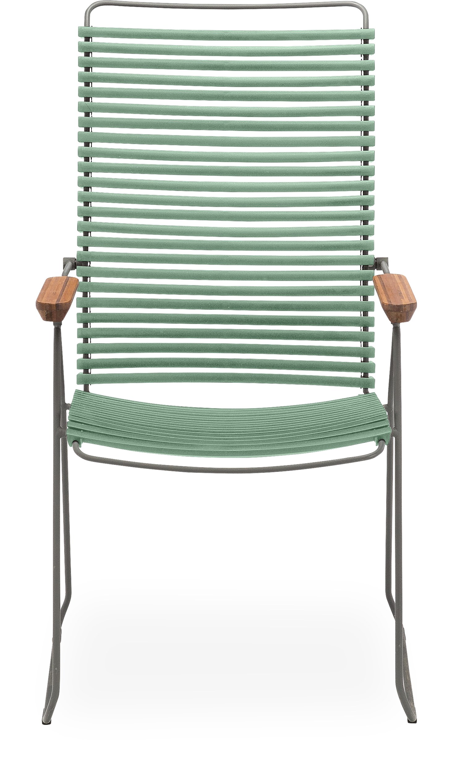 Click Positionsstol - Matta gröna plastlameller fv 76, stomme i stålgrå metall och armstöd i bambu