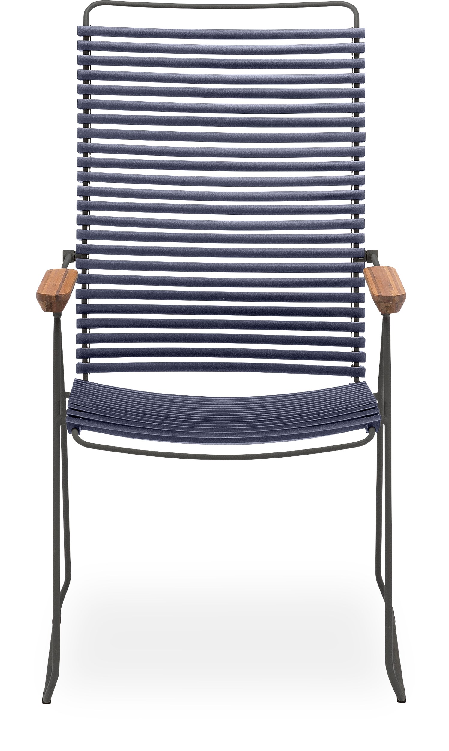 Click Positionsstol - Mörblå plastlameller fv 91, stomme i stålgrå metall och armstöd i bambu