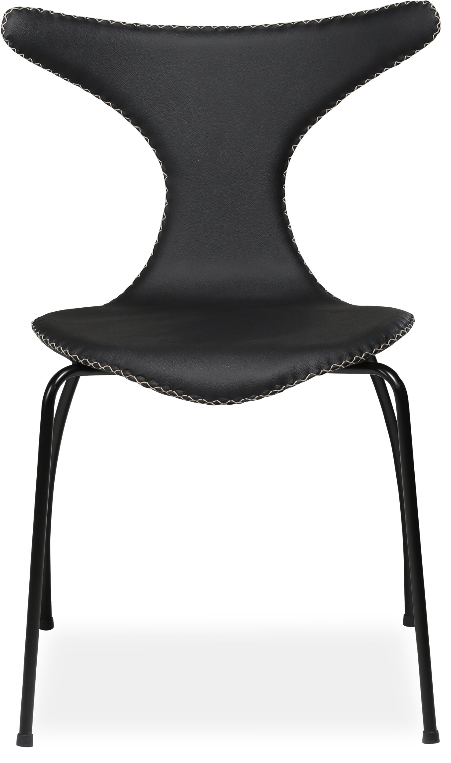 Dolphin matstol - Svart läder med kontrastsöm och ben i mattlackerad svart metall