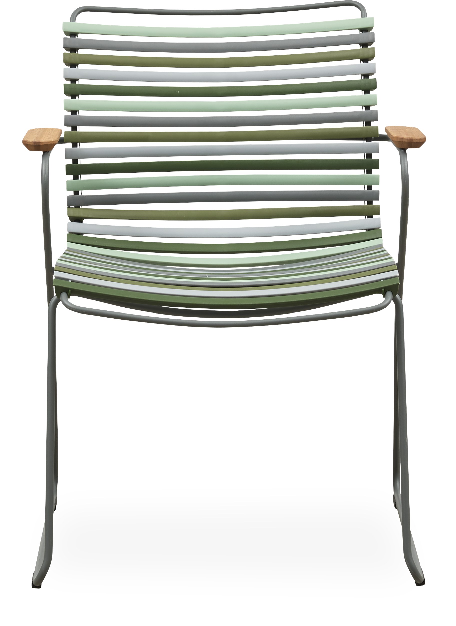Click Trädgårdsstol - Gröna multicolour-nyanser fv 95, stomme i stålgrå metall och armstöd i bambu