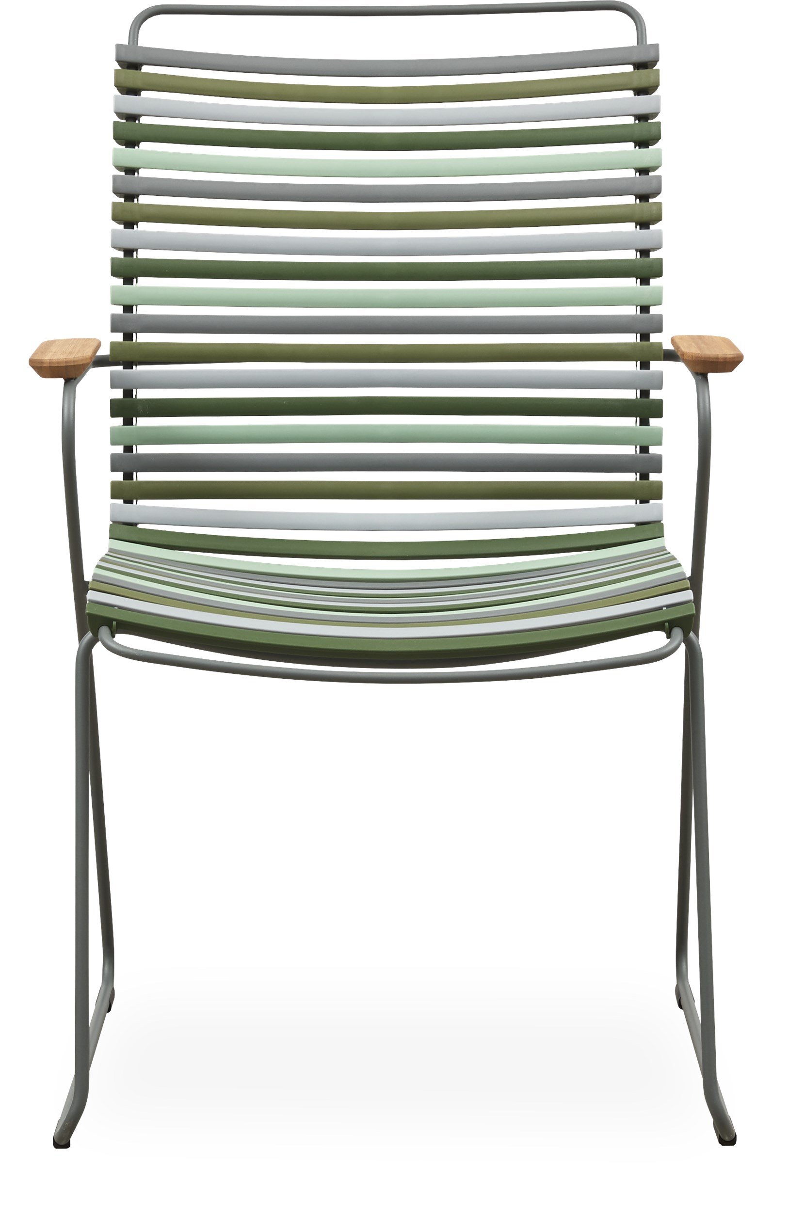 Click high Trädgårdsstol - Gröna multicolour-nyanser fv 95, stomme i stålgrå metall och armstöd i bambu