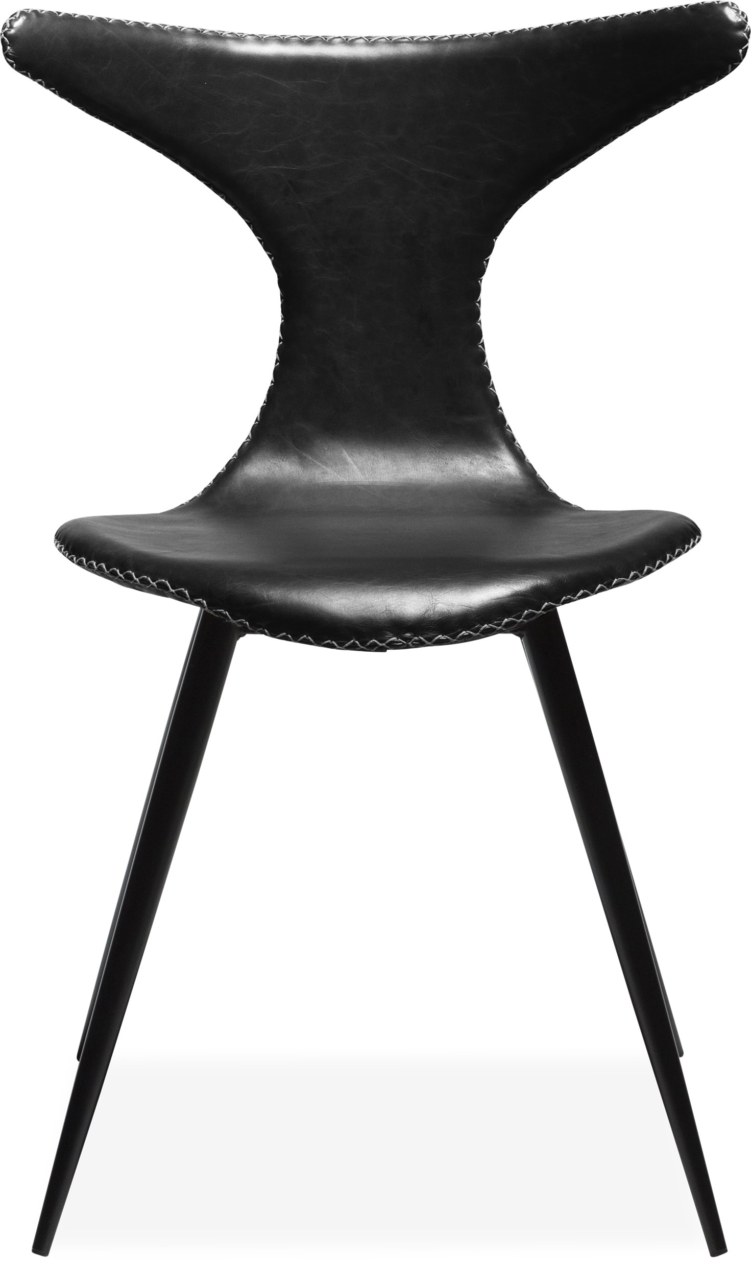 Dolphin matstol - sits i svart vintage konstläder, med kontrastfärgade sömmar och runda ben i svartlackerad metall