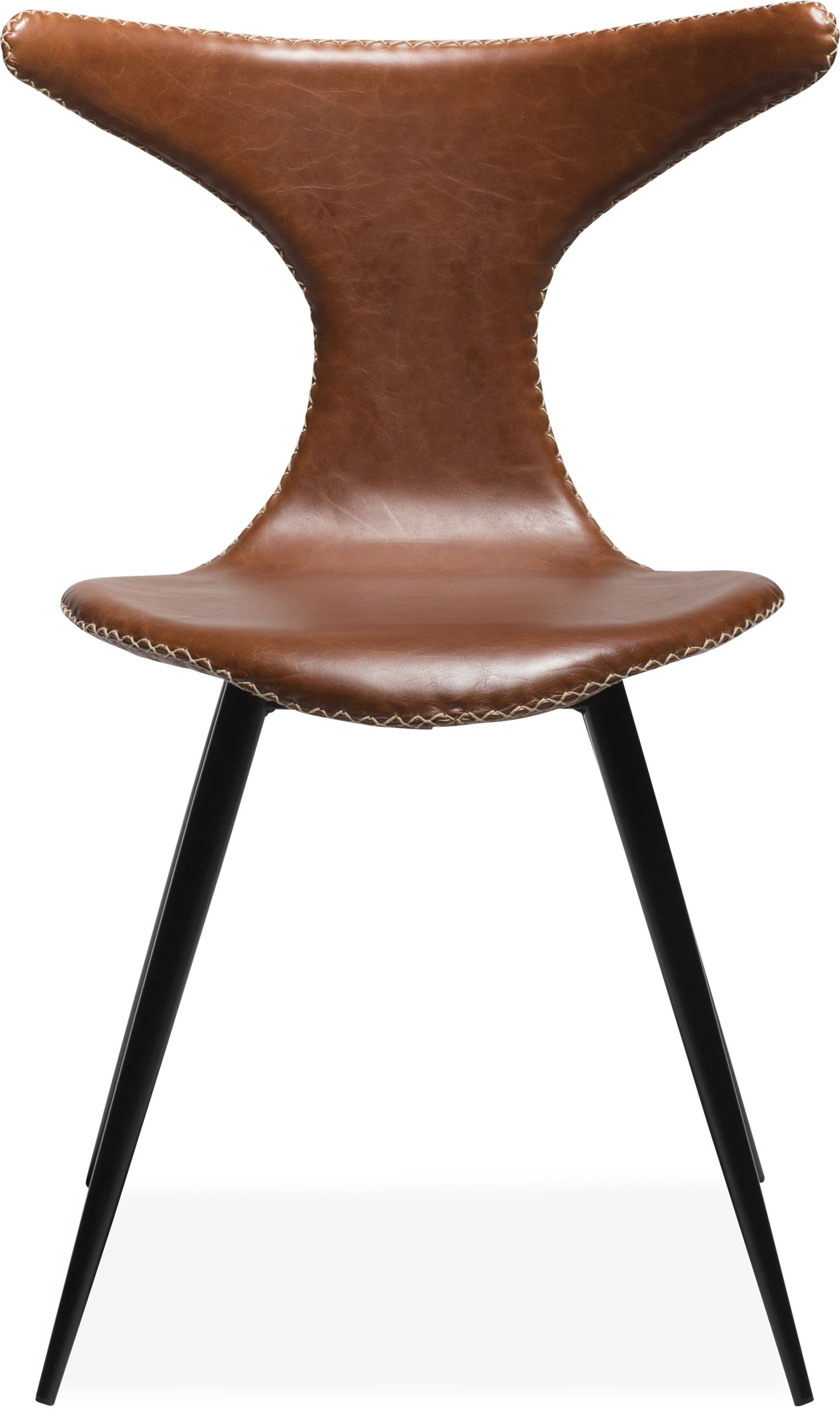 Dolphin matstol - Sits i vintage ljusbrunt konstläder, med kontrastfärgade sömmar och runda ben i svartlackerad metall