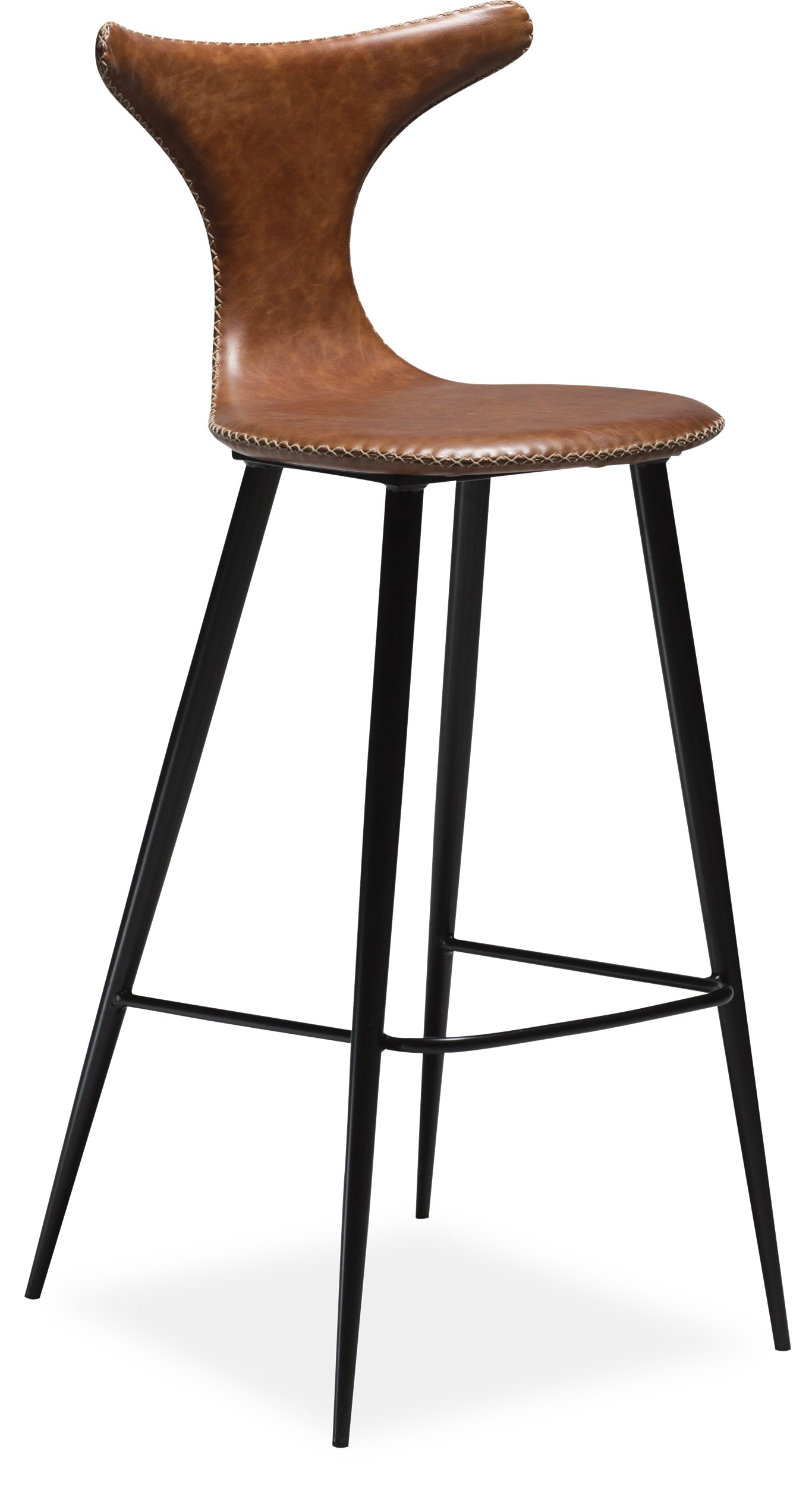 Dolphin Barstol - Sits i vintage ljusbrunt konstläder, med kontrastfärgade sömmar och runda ben i svartlackerad metall