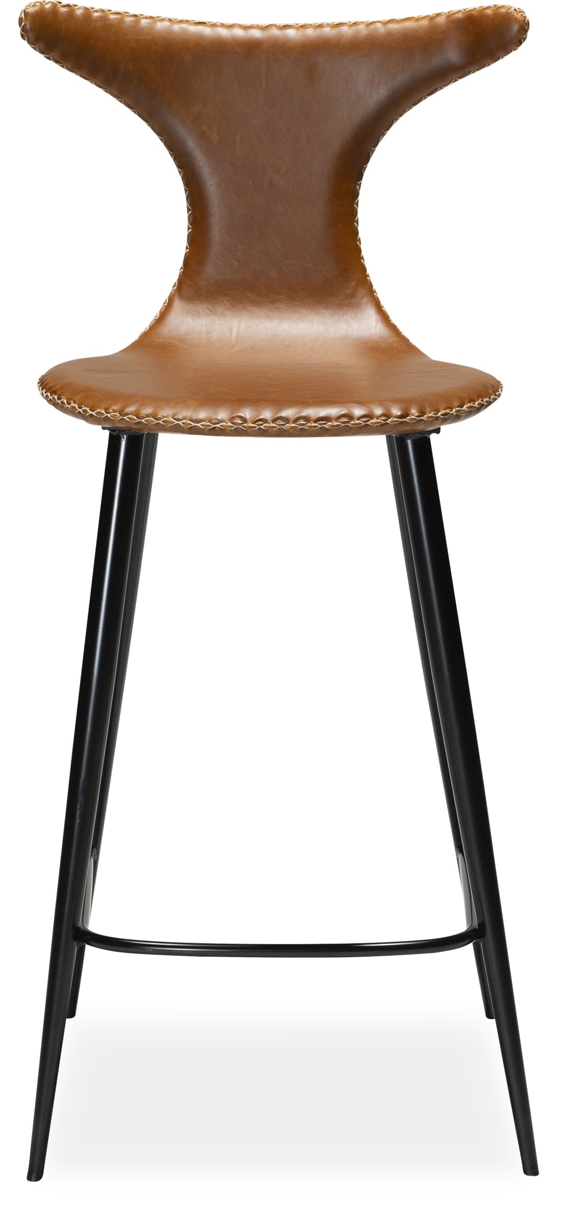 Dolphin Counterstol - Sits i vintage ljusbrunt konstläder, med kontrastfärgade sömmar och runda ben i svartlackerad metall