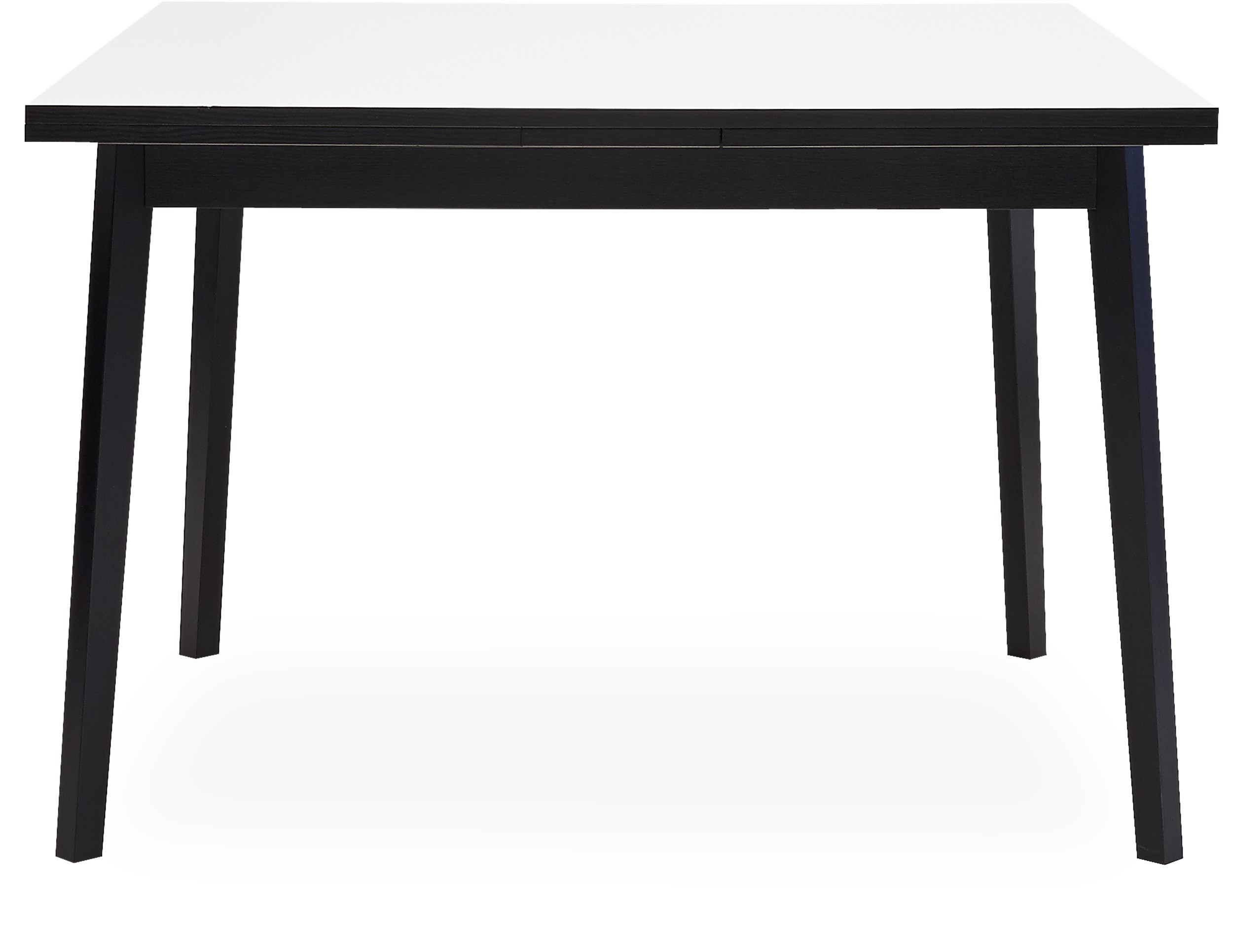 Single Matbord 90 x 90 x 76 cm - Vit melamin, lackerat, svartmålat ekfaner och ben i svartmålad, lackerad massiv ek
