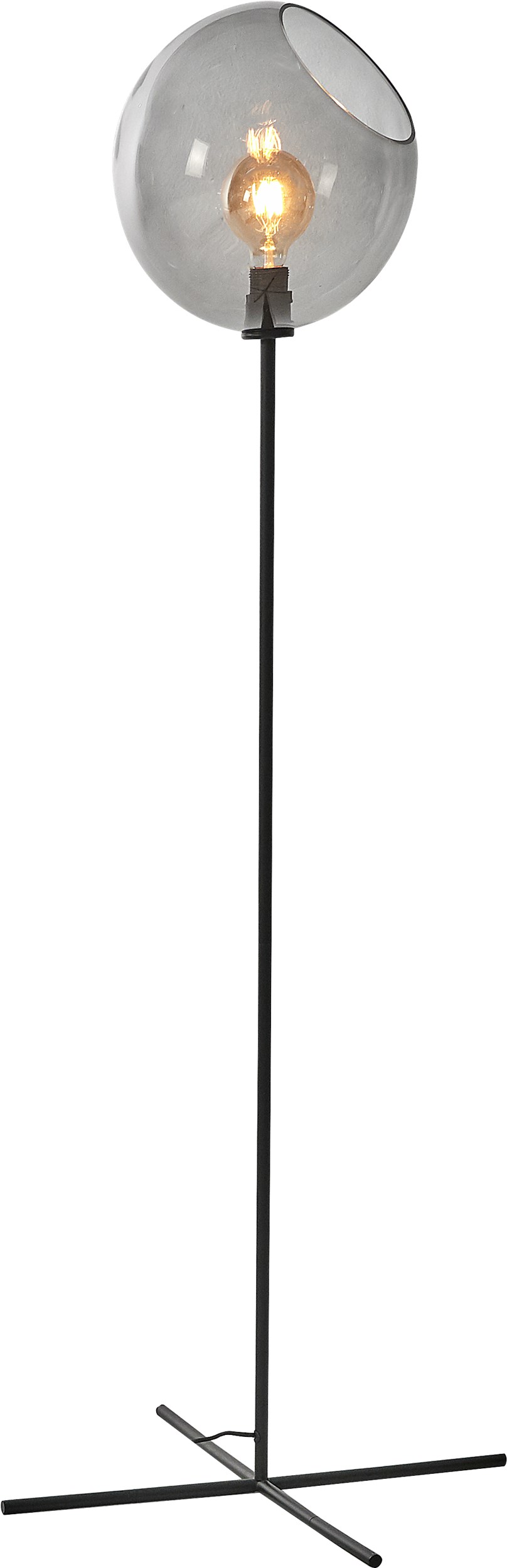 Balance Golvlampa 155 x 30 cm - 1 rökfärgad glasskärm, mattsvart metallstomme/bas och svart textilsladd