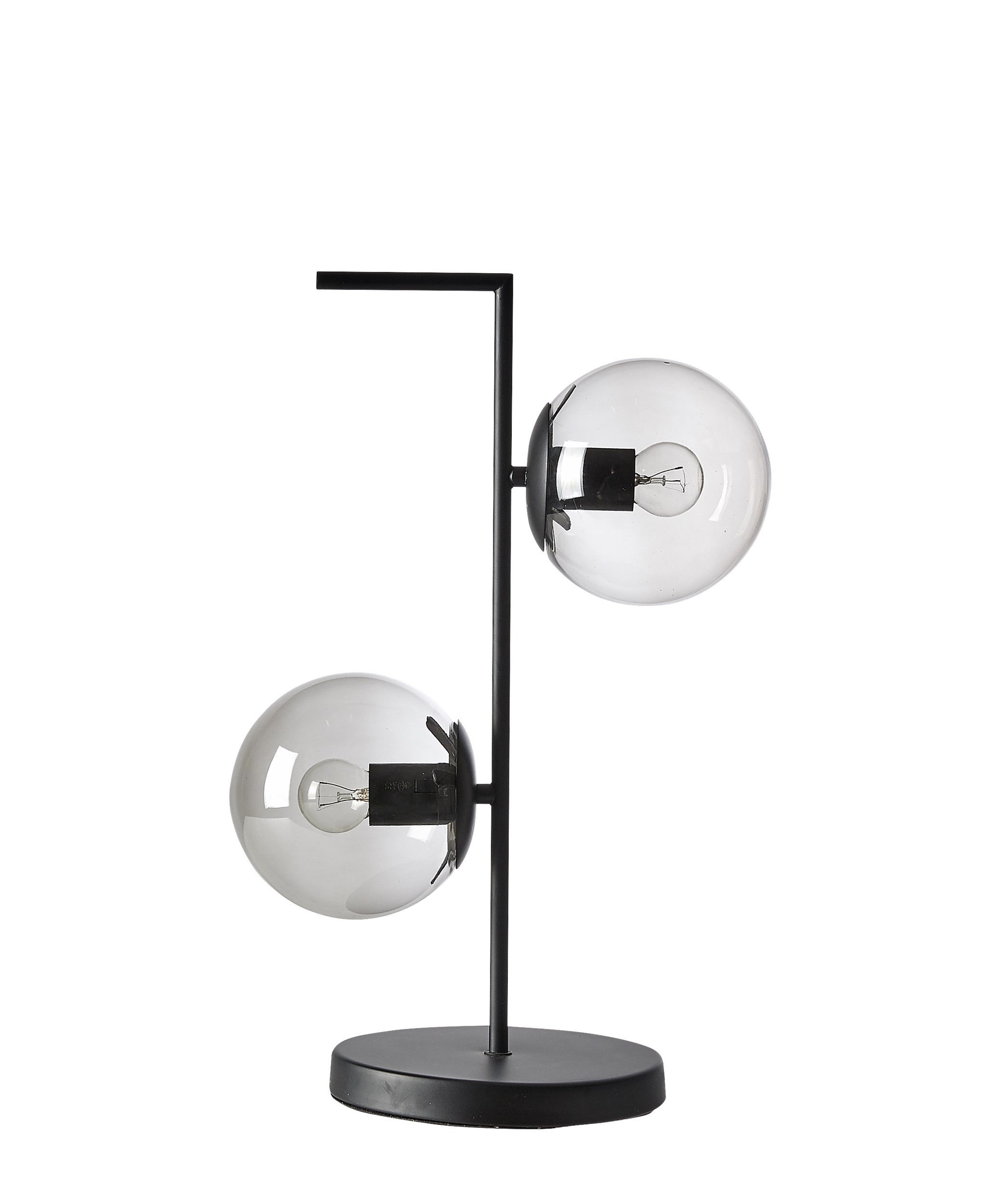 Pearl Bordslampa 48,5 x 35 cm - 2 rökfärgade glasskärmar, mattsvart metallstomme/bas och svart textilsladd