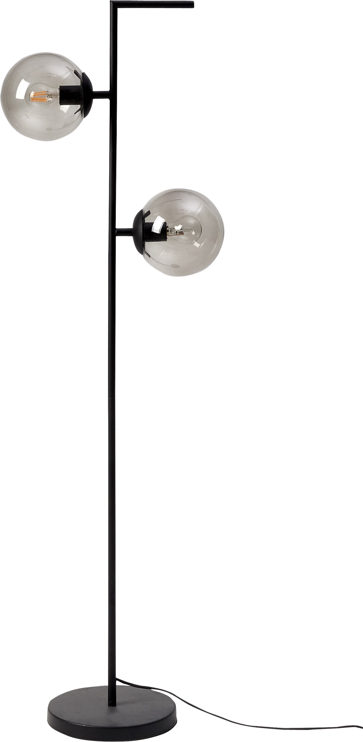 Pearl Golvlampa 154 x 18 cm - 2 rökfärgade glasskärmar, mattsvart metallstomme/bas och svart textilsladd