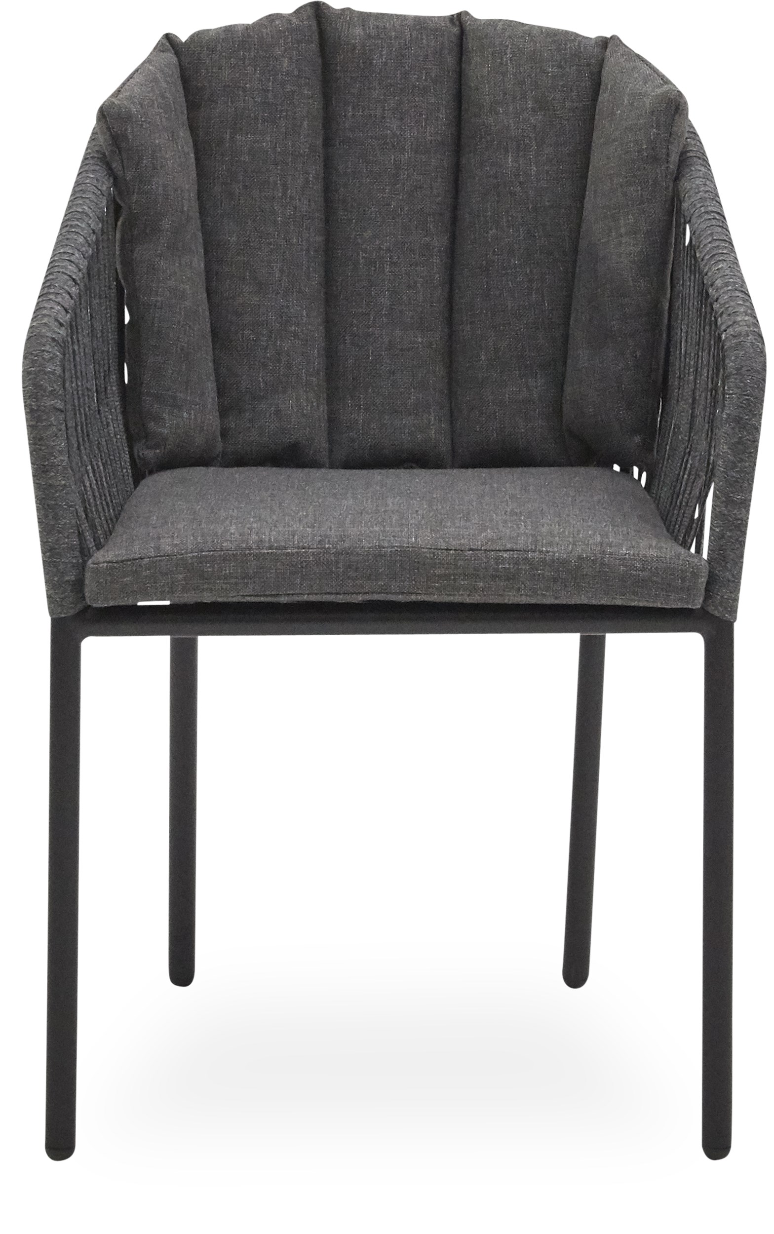 Ella Trädgårdsstol - Stomme i pulverlackerat aluminium, rygg och sits i grått, platt rep och dynor i grå olefin