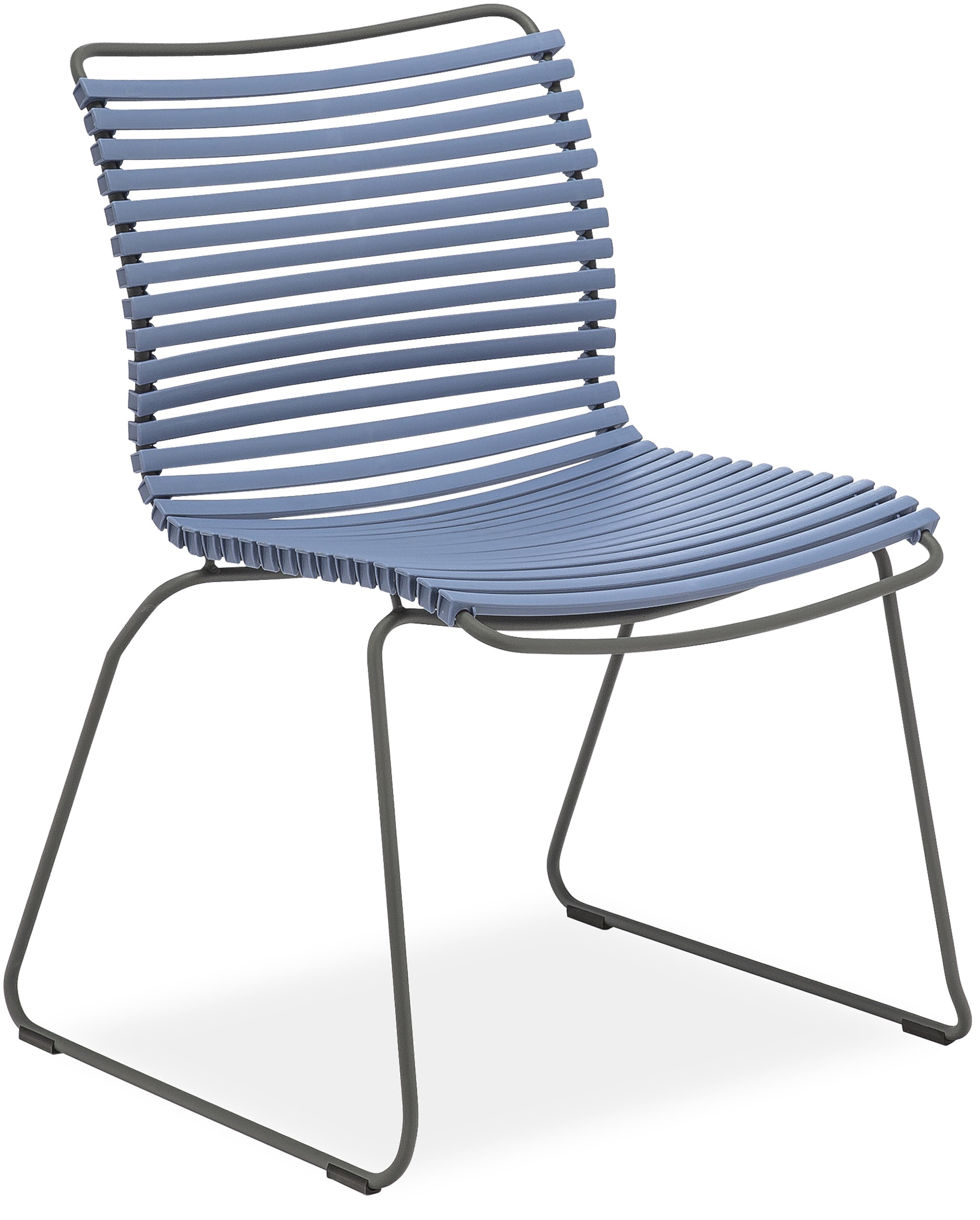 Click Trädgårdsstol - Matta blåa plastlameller fv 82 och stomme i stålgrå metall