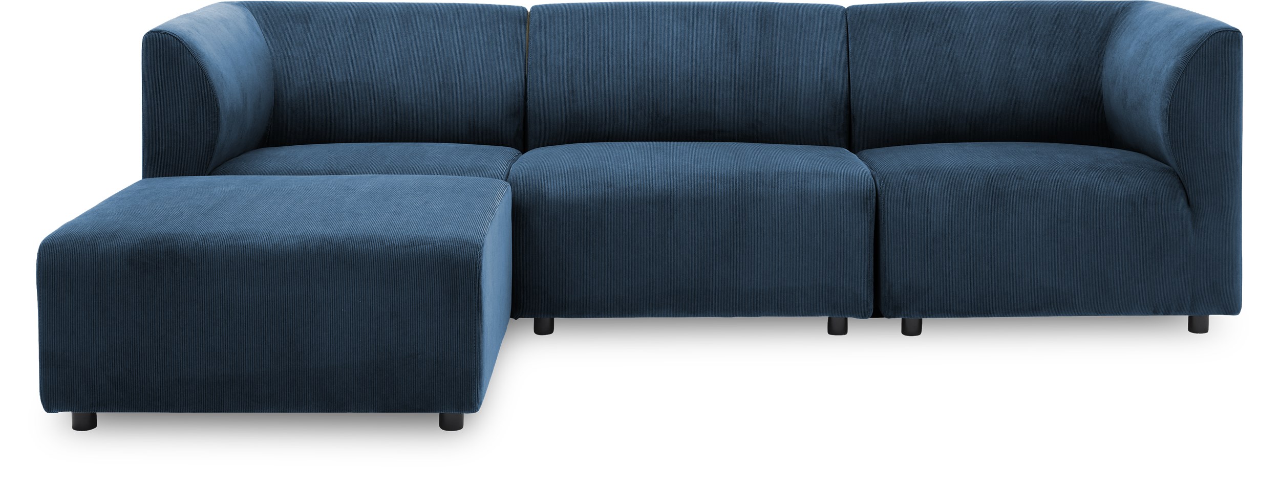 Divani Tresitsig med sittpuff Soffa - Wave 220 Royal blue textil och ben i svart plast