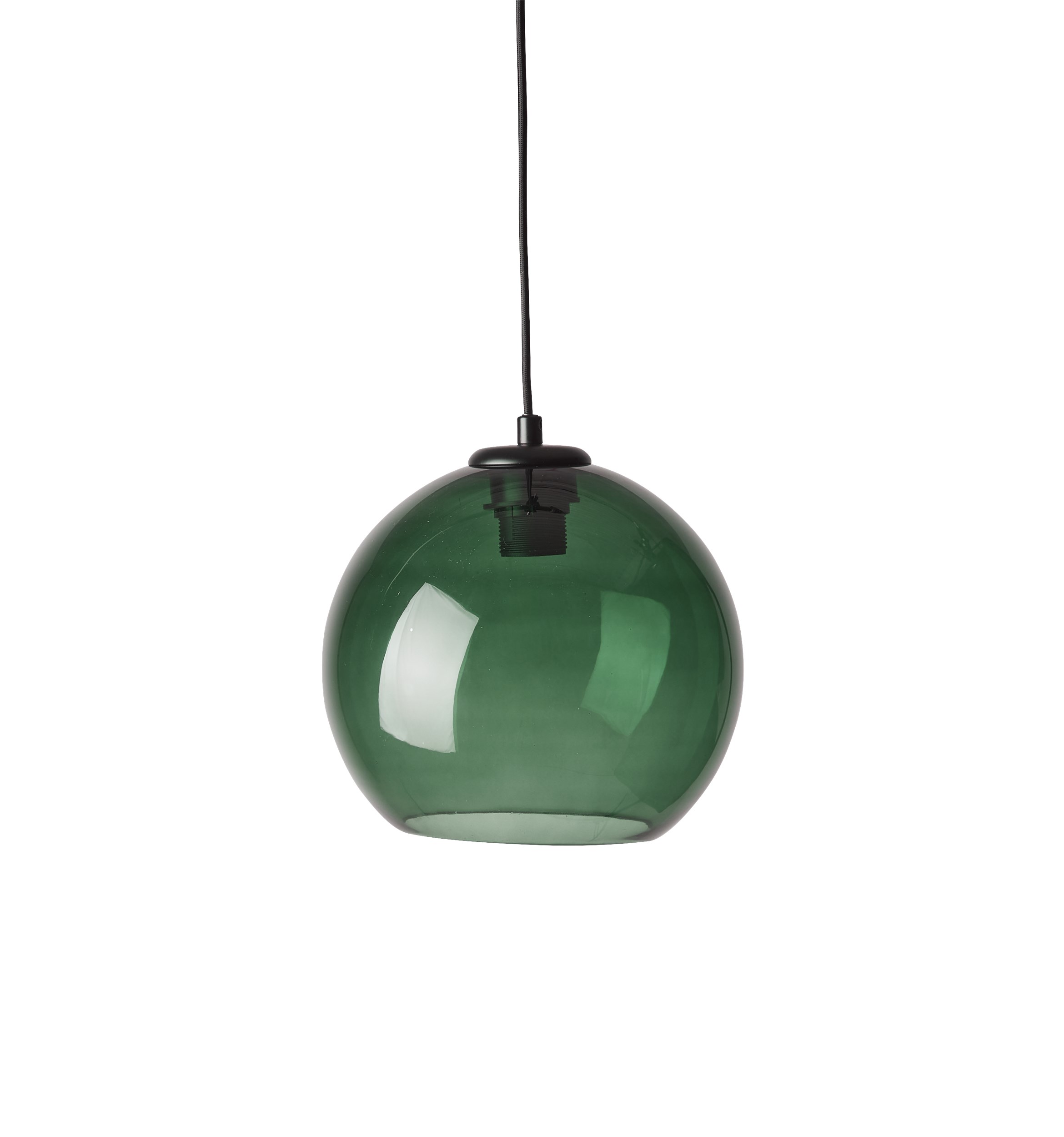 Sona pendellampa (liten) 25 cm - Grön glasskärm, svart ovandel i metall och svart textilsladd