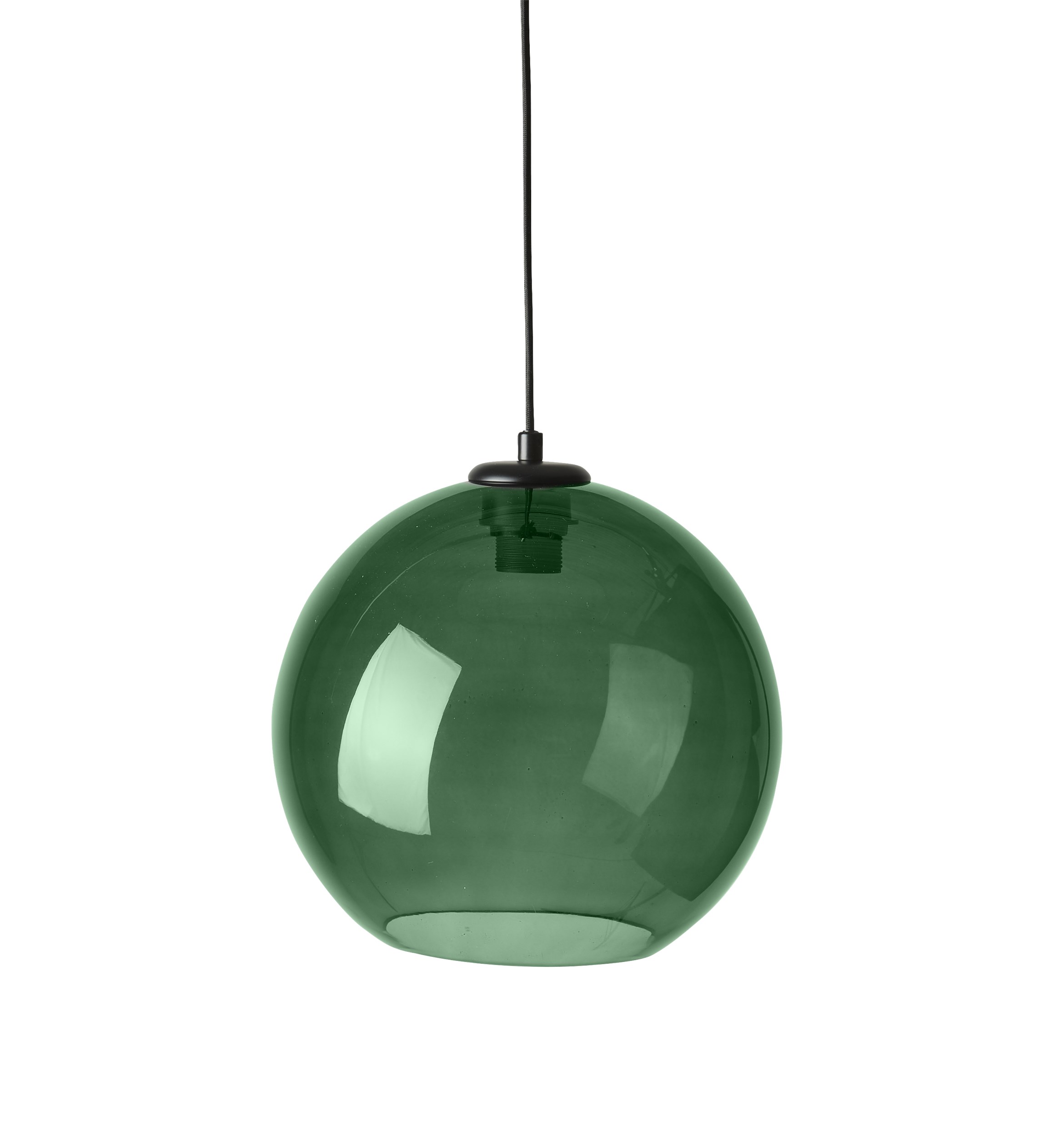 Sona pendellampa 30 cm - Grön glasskärm, svart ovandel i metall och svart textilsladd