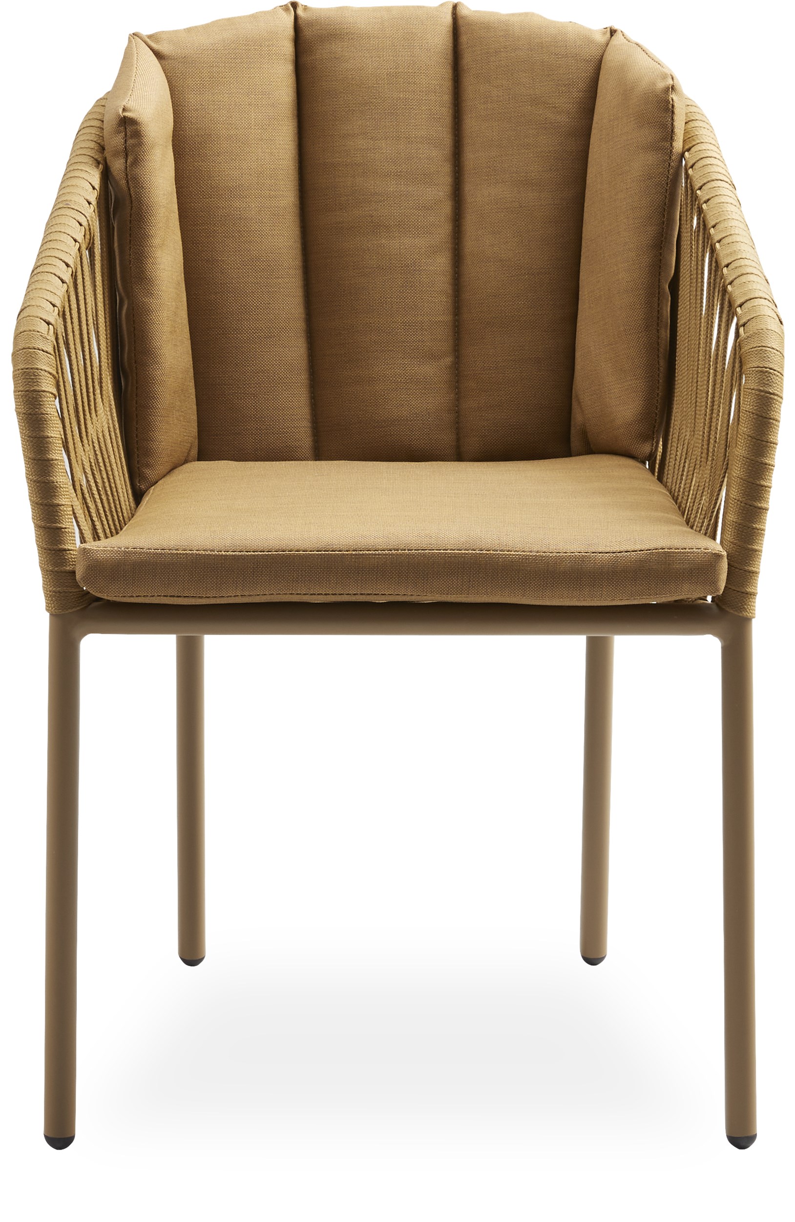 Ella Trädgårdsstol - Stomme i pulverlackerat aluminium, rygg och sits i ockrafärgat, platt rep och sittdynor i ockrafärgad olefin