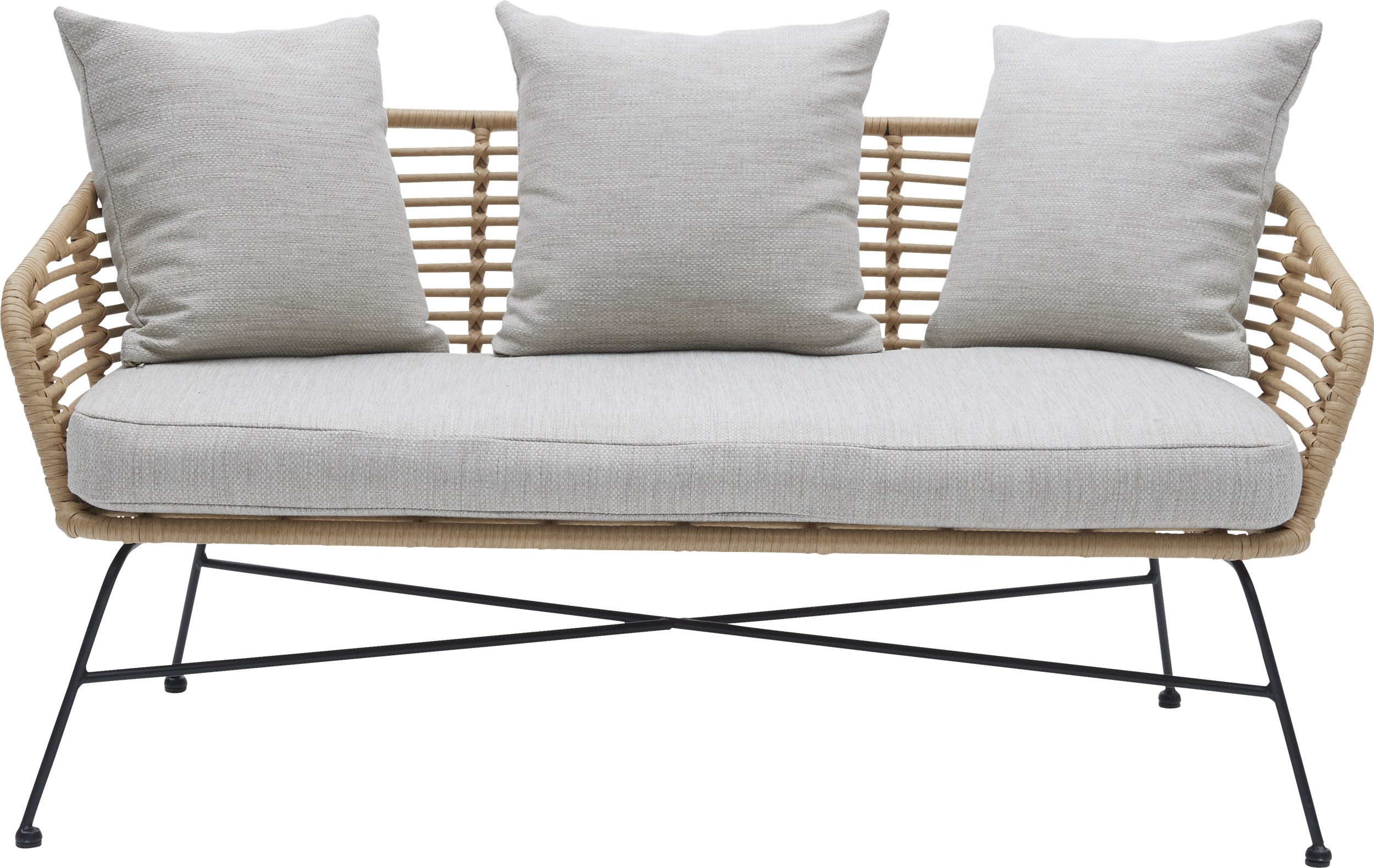 Bianchi Lounge soffa - Sits och rygg i naturfärgad polyrotting, stomme i svart pulverlackerad metall och dyna i naturfärgad olefin