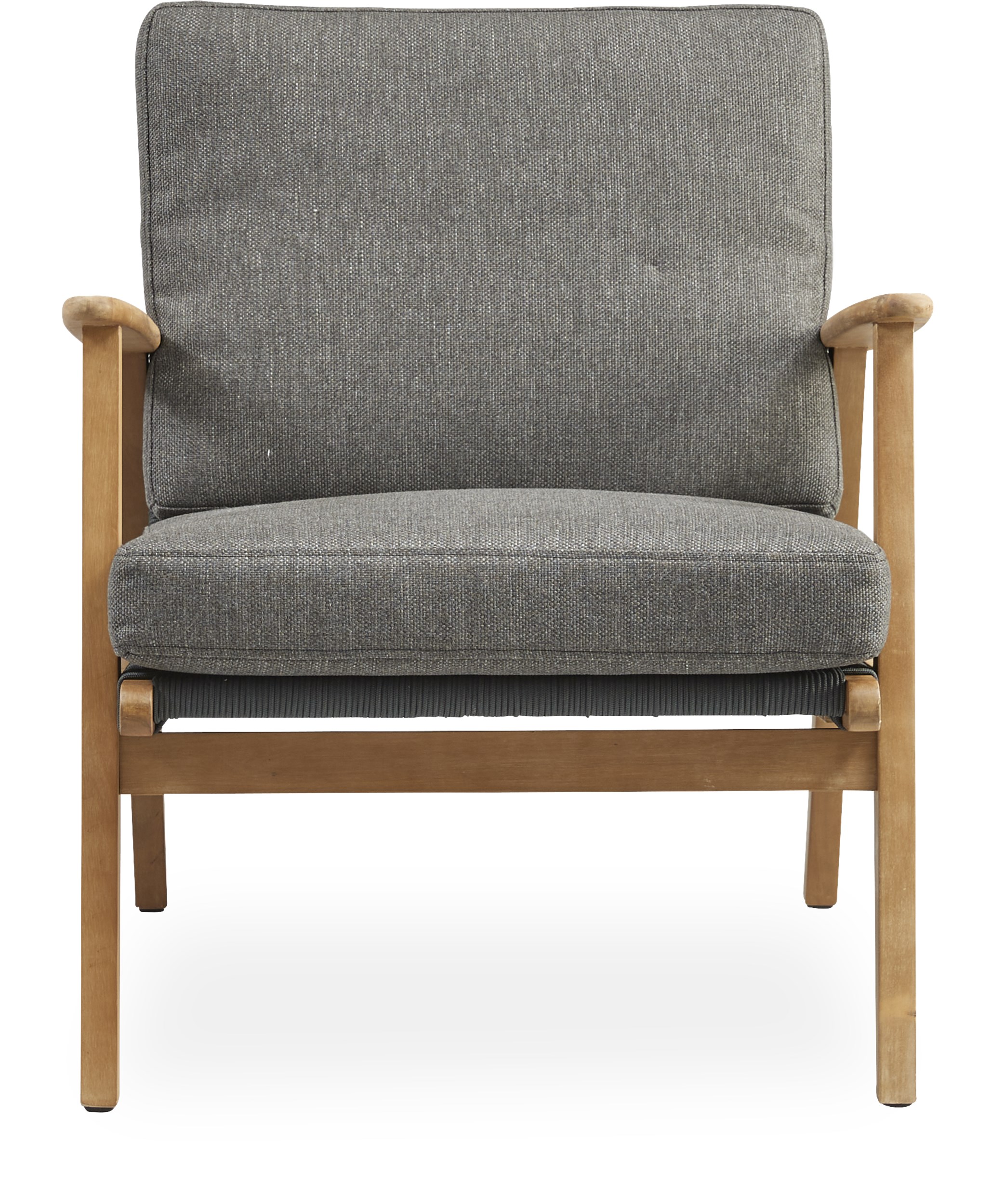 Bjorg Lounge vilostol - Sits och rygg i grått, runt rep, stomme i FSC®-certifierat akaciaträ och dynor i mörkgrå olefin