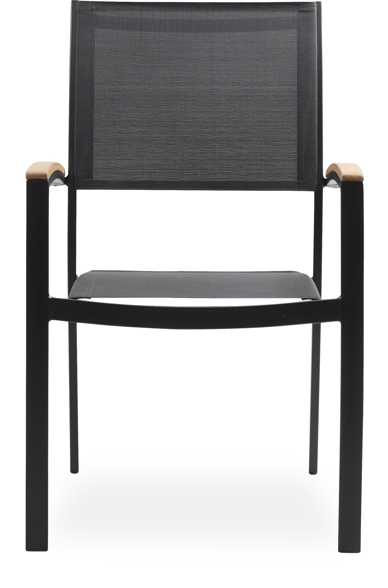 Rena Trädgårdsstol - Sits i svart textelin, stomme i svart pulverlackerad aluminium och armstöd i FSC®-eukalyptus.