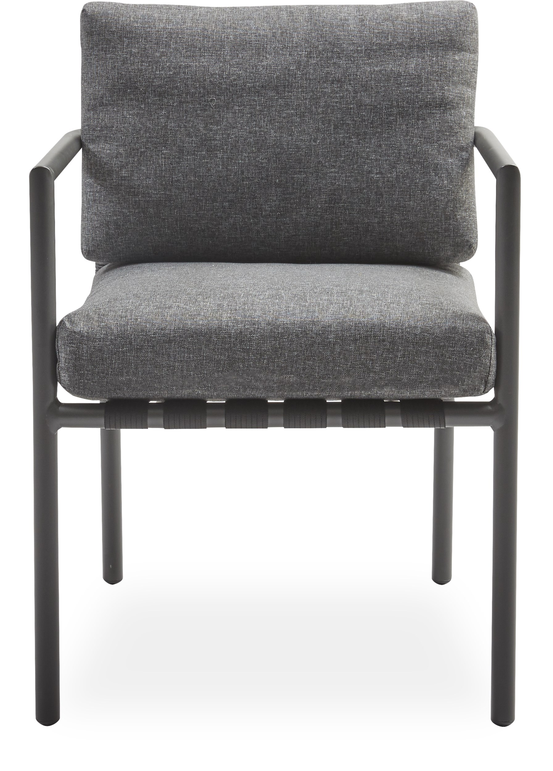 Horizon Trädgårdsstol - Sits med flätade band i polyester, stomme i mörkgrått aluminium och dynor i mörkgrå 190 g olefin