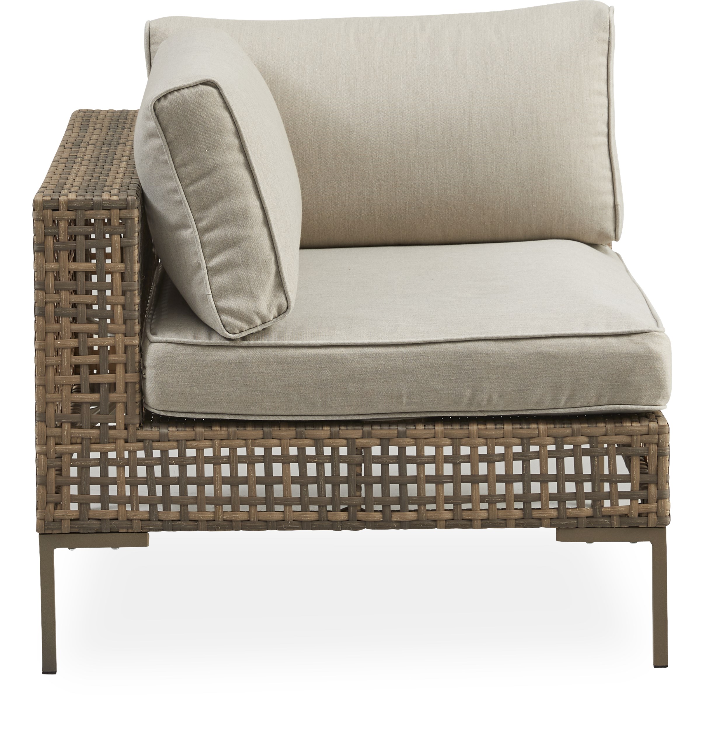 Serino lounge-hörnmodul - Naturfärgad 12 mm platt polyrotting, stomme i aluminium och dynor i sandfärgad polyester