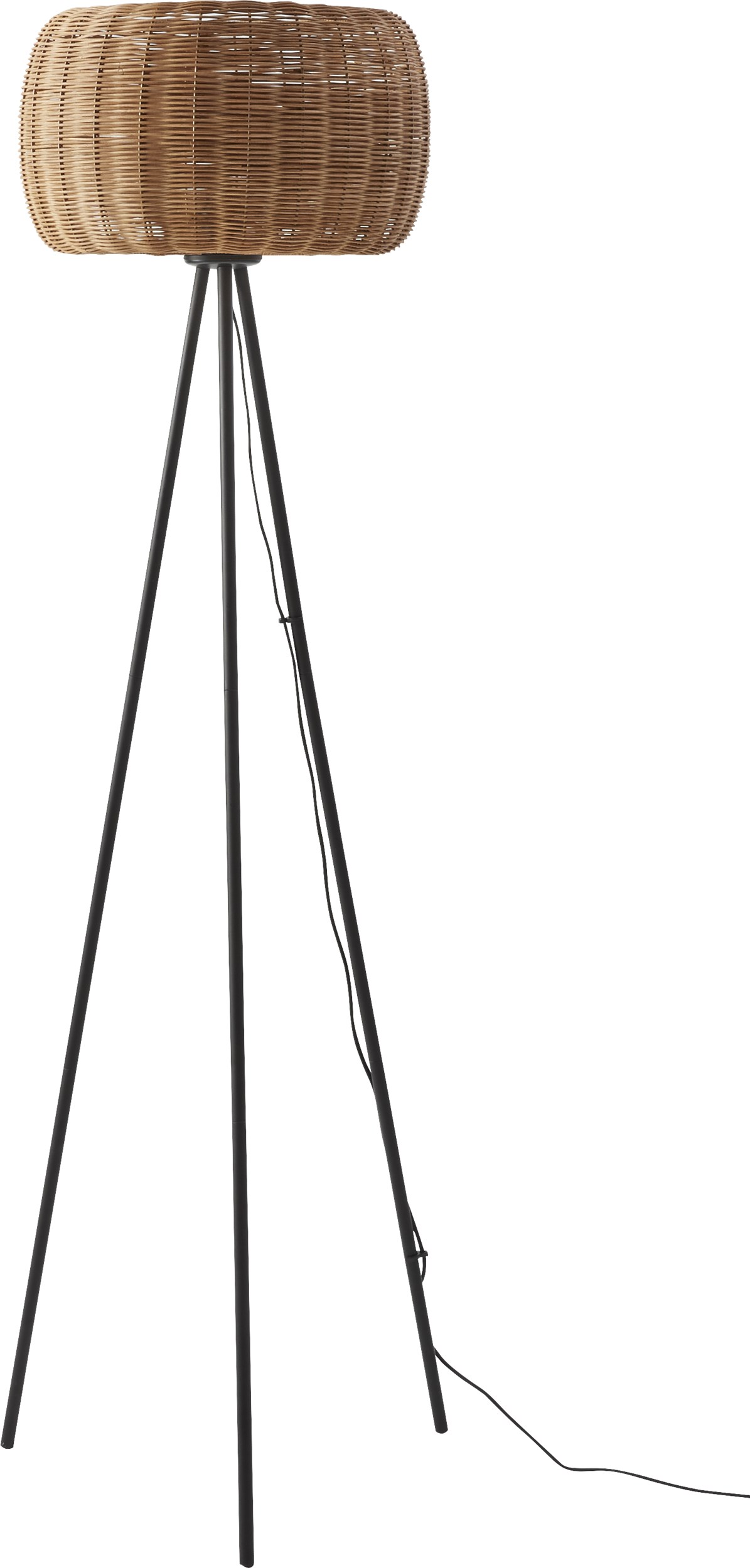 Abild Golvlampa 154 x 42 cm - Naturfärgad rotting och 3 svarta metallben
