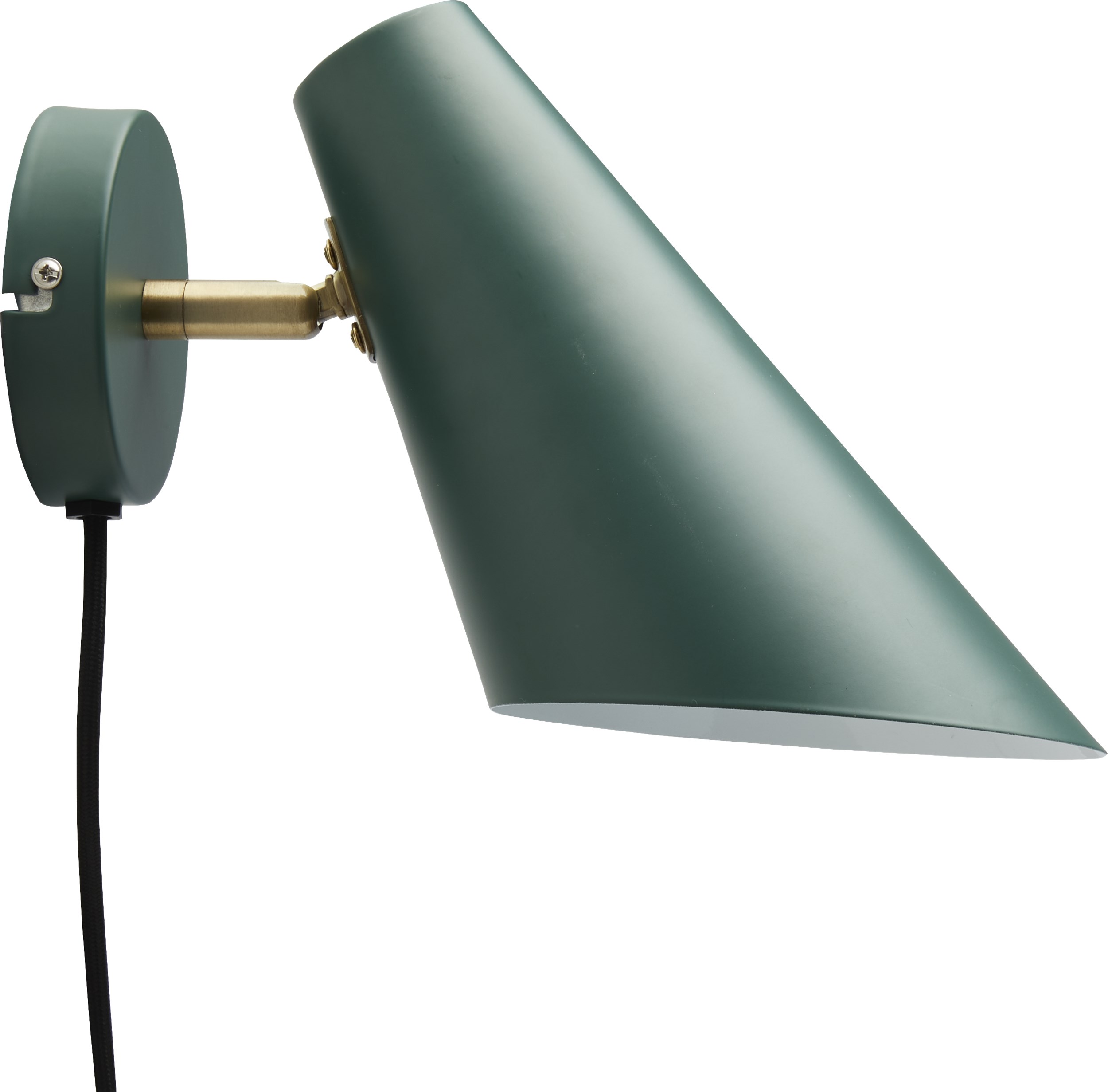 Cale Vägglampa 24,5 x 24,5 cm - Grön metallskärm/bas, arm i grönt/mässing och svart textilsladd