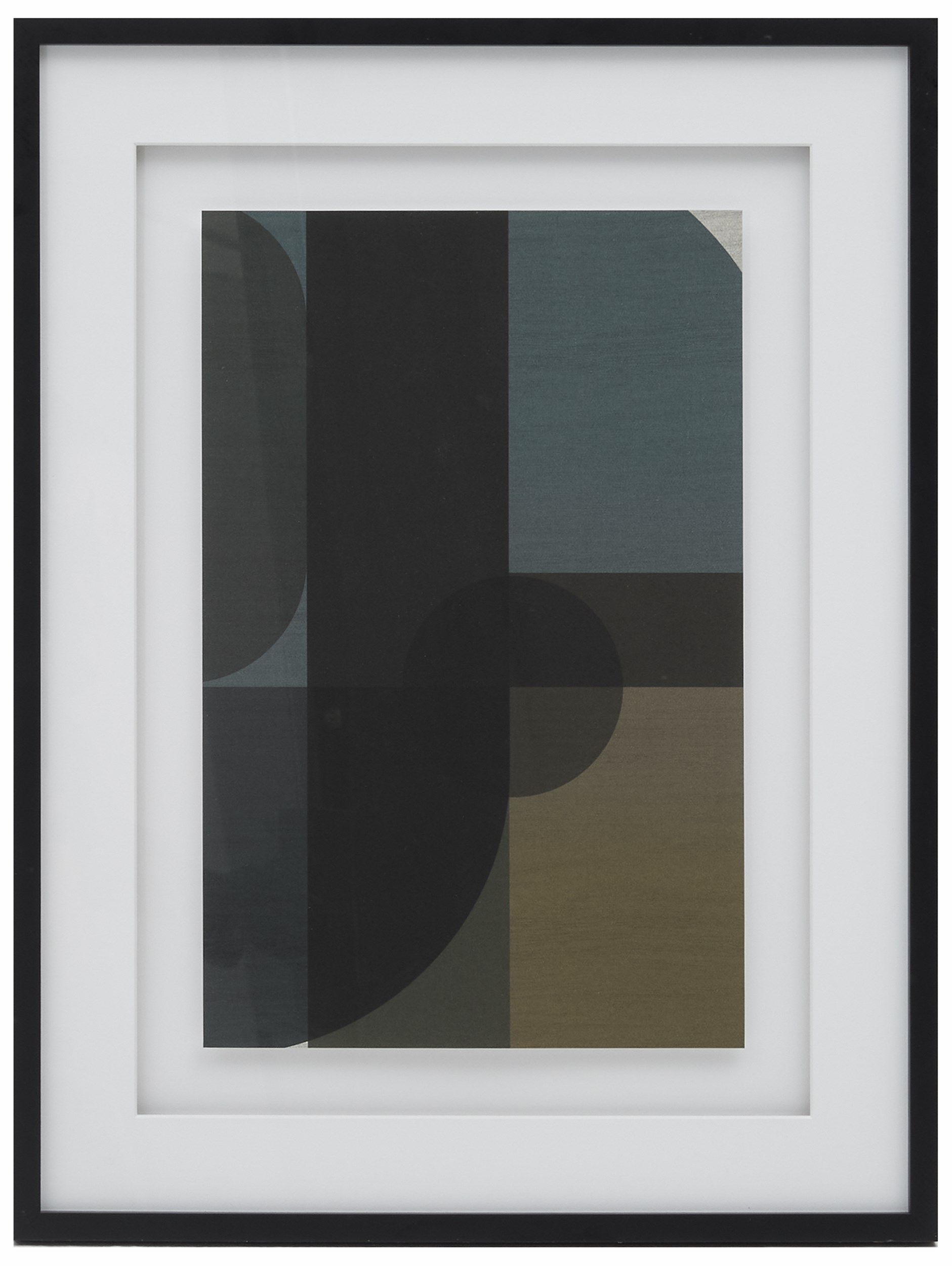 Pillar affisch med ram, stor 60 x 80 x 3 cm - Grön/svart/brun och blå, Abstrakt stapelmotiv och med svart ram