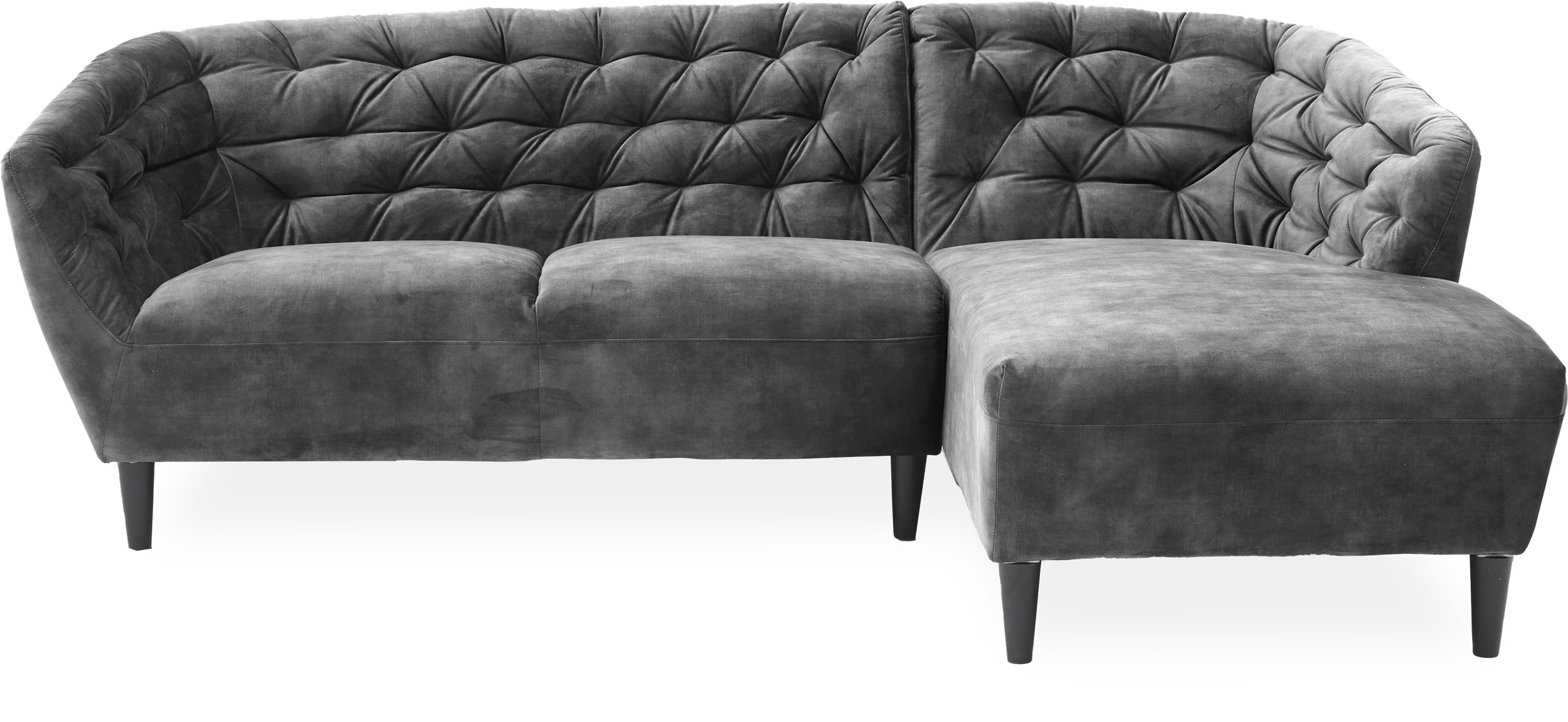 Ria Soffa med schäslong - Decent 32 Grey textil och ben av svartmålat gummiträ