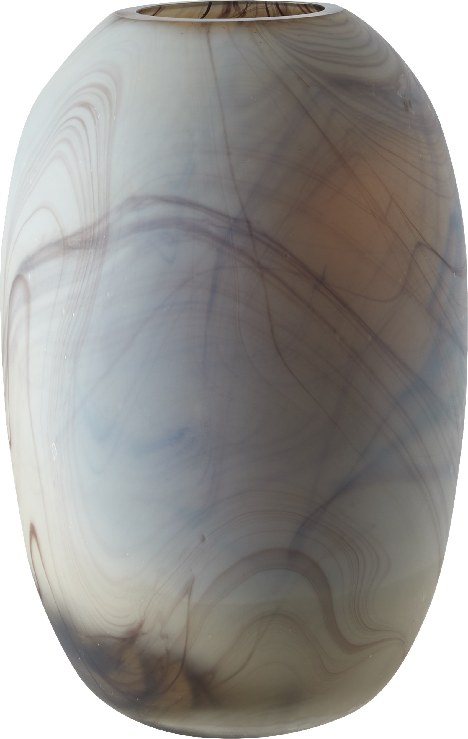 Electra vas 29 x 19 cm - Offwhite glas och marmorerat blått/ockrafärgat mönster