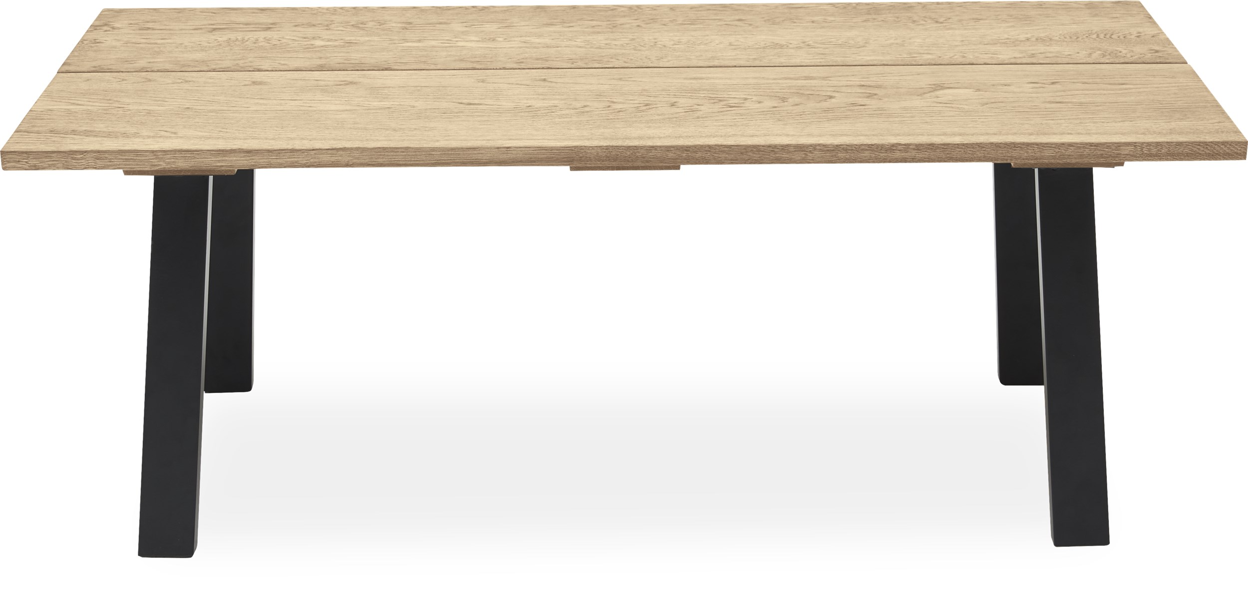 Real Soffbord 130 x 45 x 70 cm - Massiv vitoljad ek, 2 brädor med snedställd kant och ben i svart, pulverlackerad metall