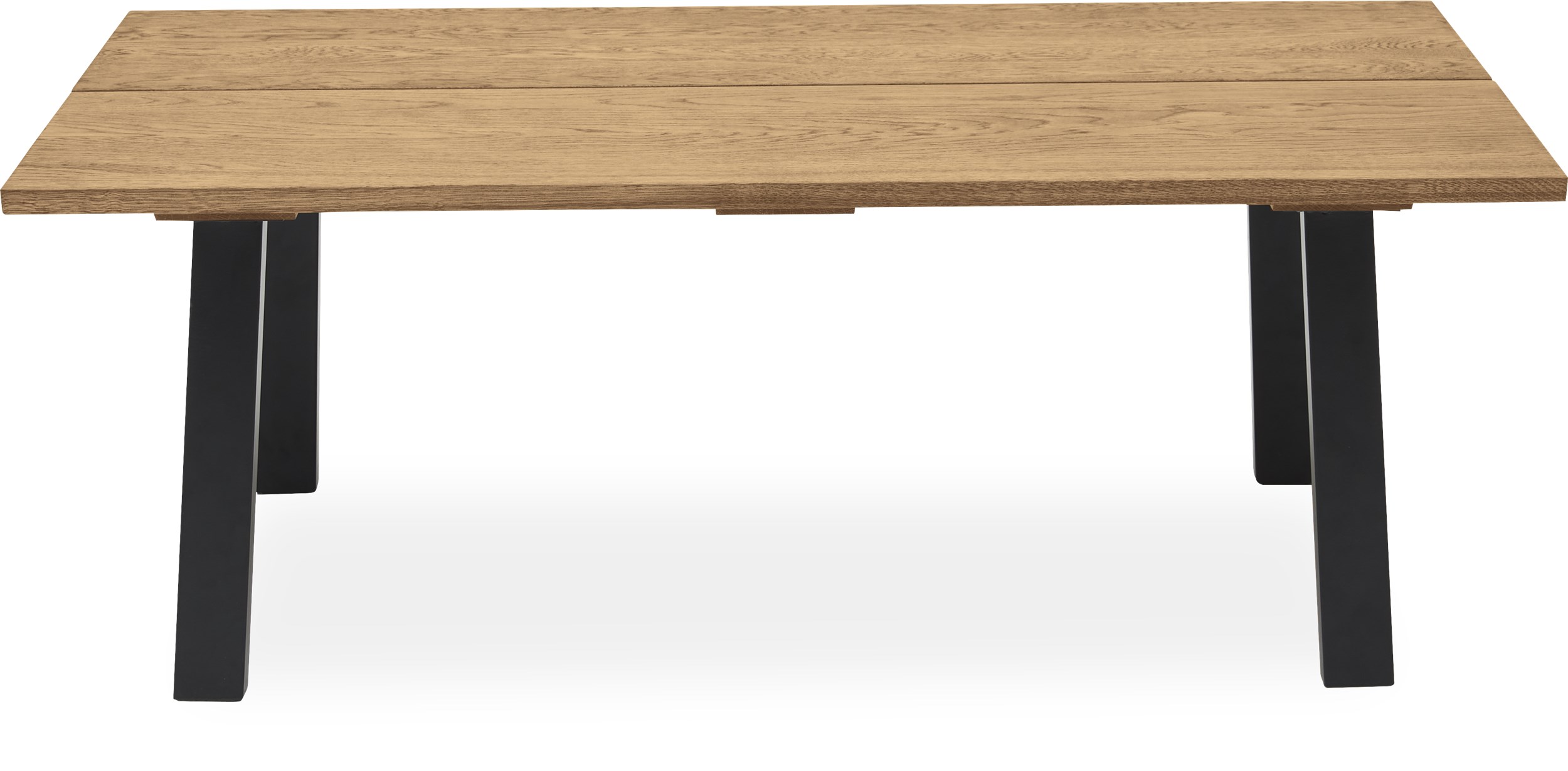Real Soffbord 130 x 45 x 70 cm - Massiv naturoljad ek, 2 brädor med snedställd kant och ben i svart, pulverlackerad metall