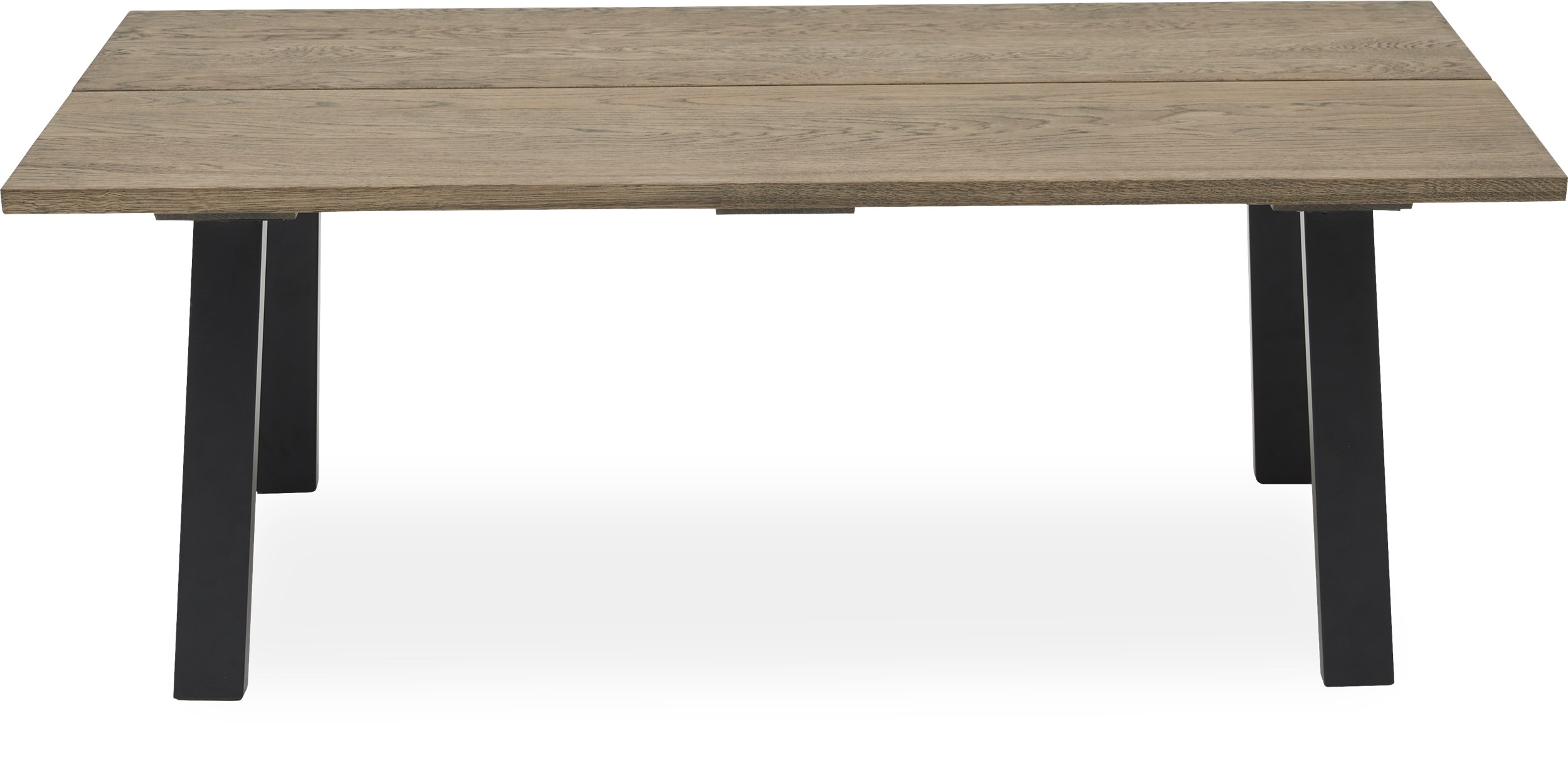 Real Soffbord 130 x 45 x 70 cm - Massiv mörk gråoljad ek, 2 brädor med snedställd kant och ben i svart, pulverlackerad metall