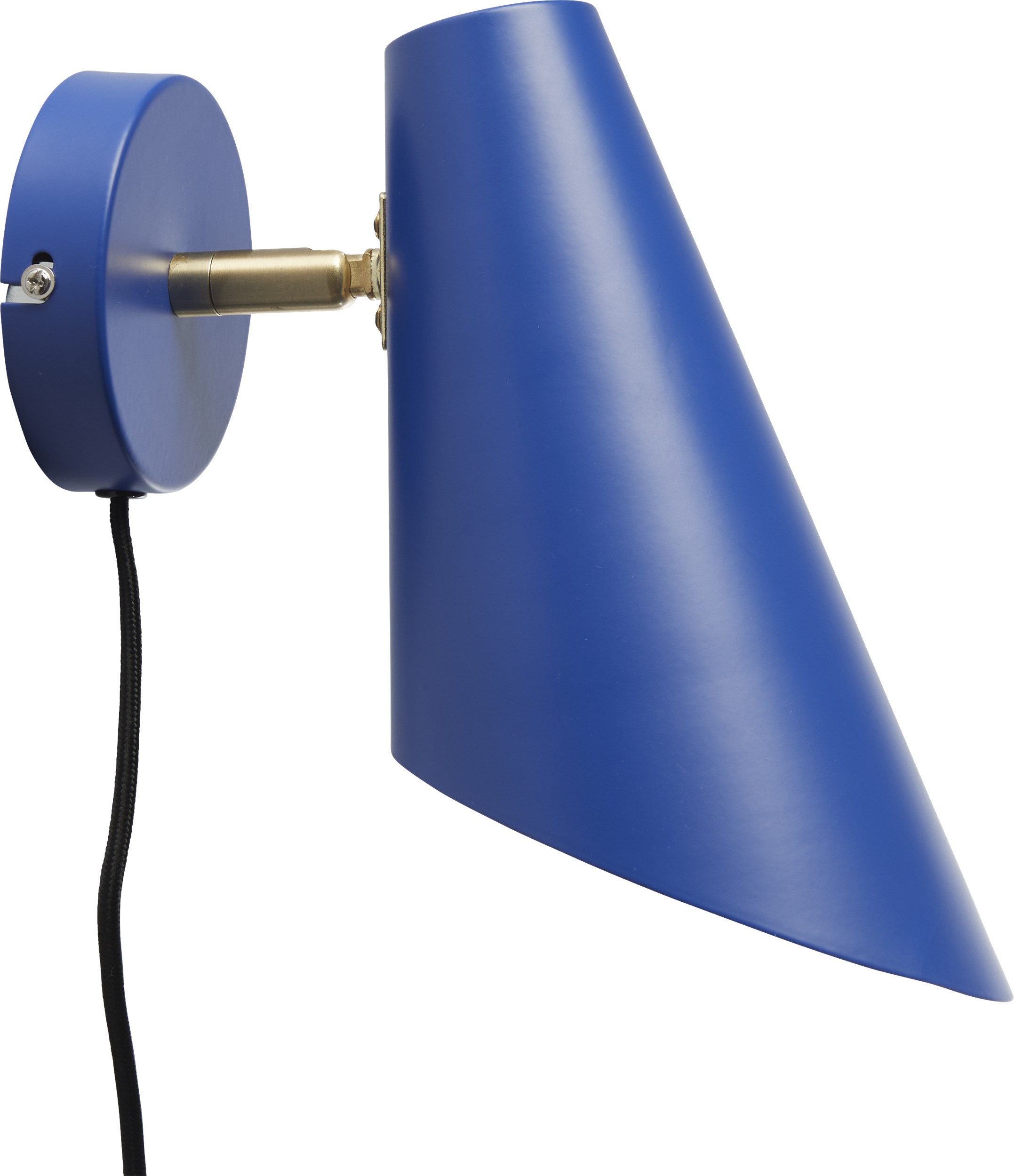 Cale Vägglampa 24,5 x 24,5 cm - Bold Blue metallskärm/bas, arm i Bold Blue/mässing och svart textilsladd
