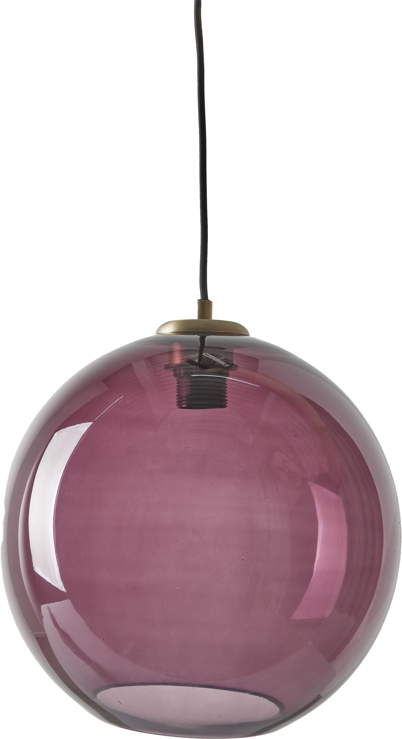 Sona pendellampa 30 cm - Violett glasskärm, topp i mässing och svart textilsladd