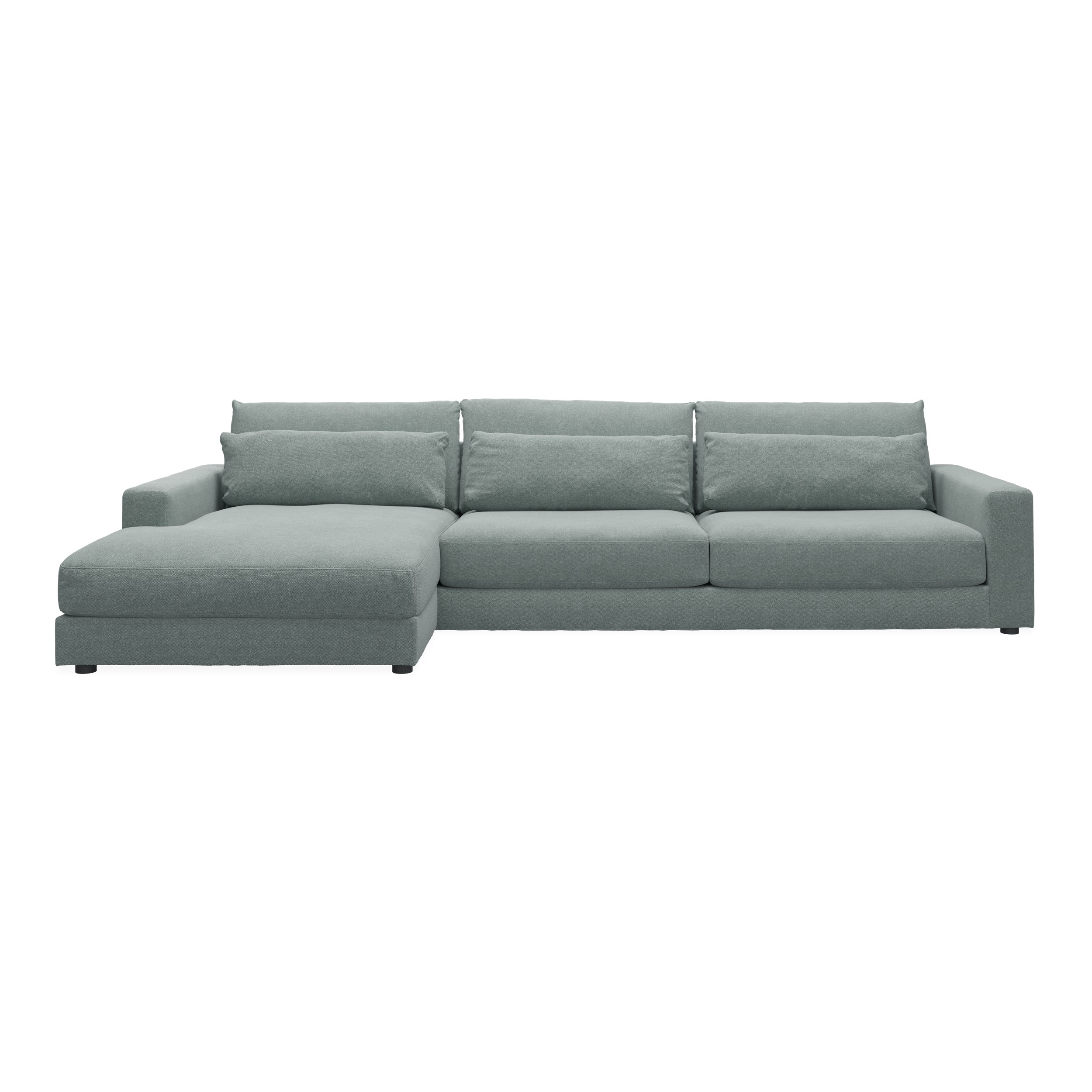 Halmstad vänstervänd soffa med schäslong - Rate 158 Niagara textil och ben i svart plast