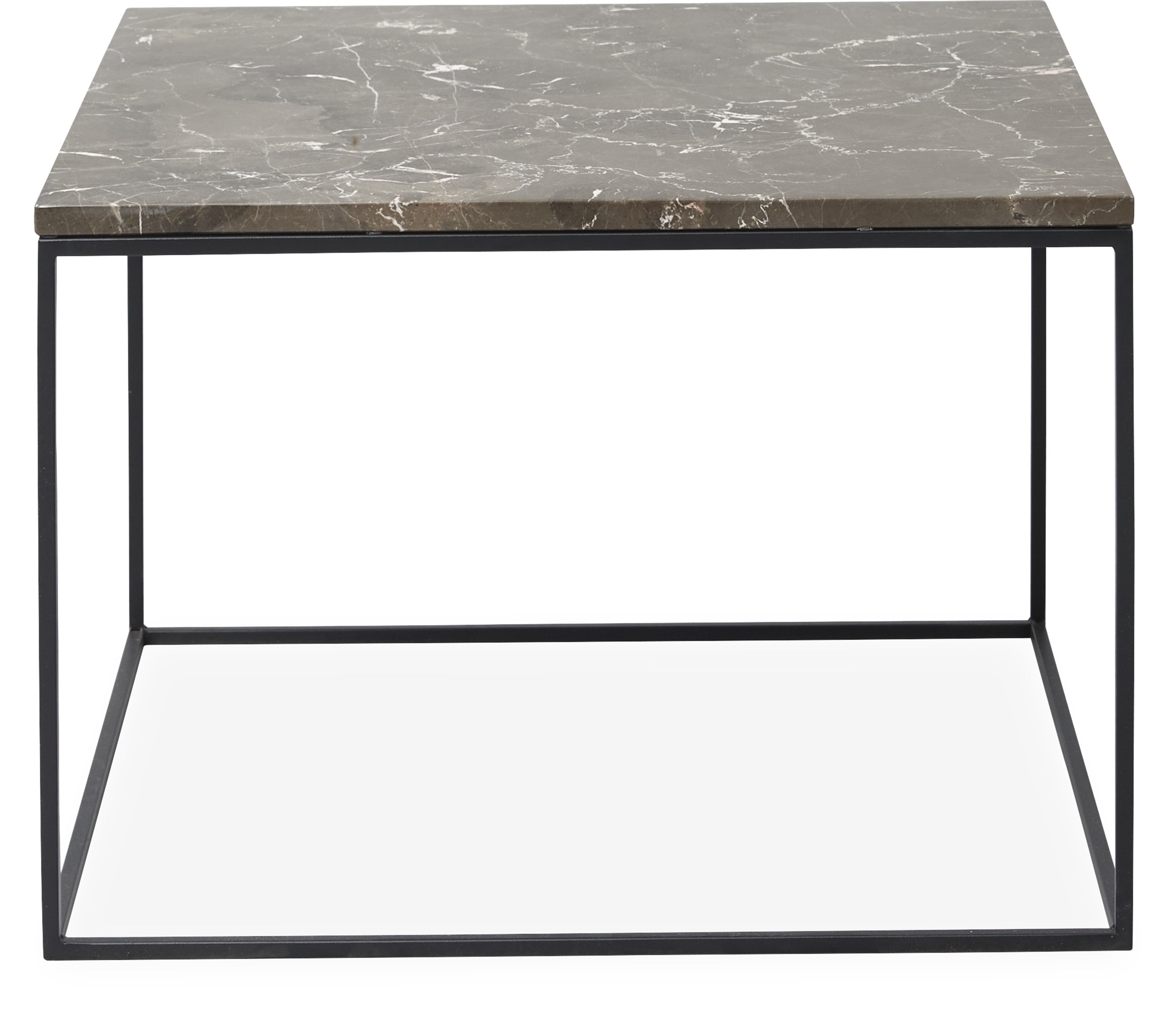 Square Soffbord 60 x 41,6 x 60 cm - Bordsskiva i brun emperador marmor och stomme i svartlackerad metall