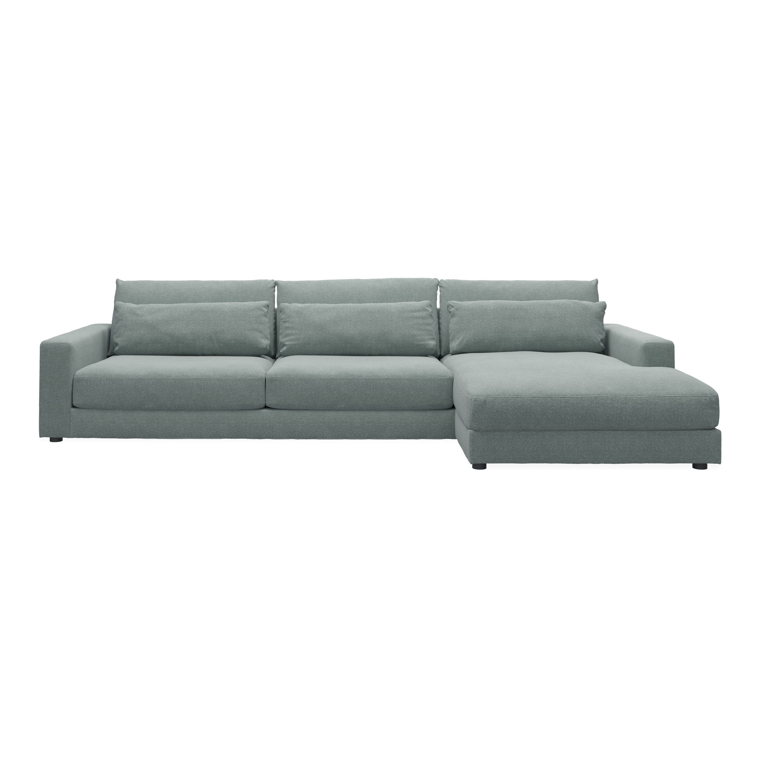 Halmstad högervänd soffa med schäslong - Rate 158 Niagara textil och ben i svart plast