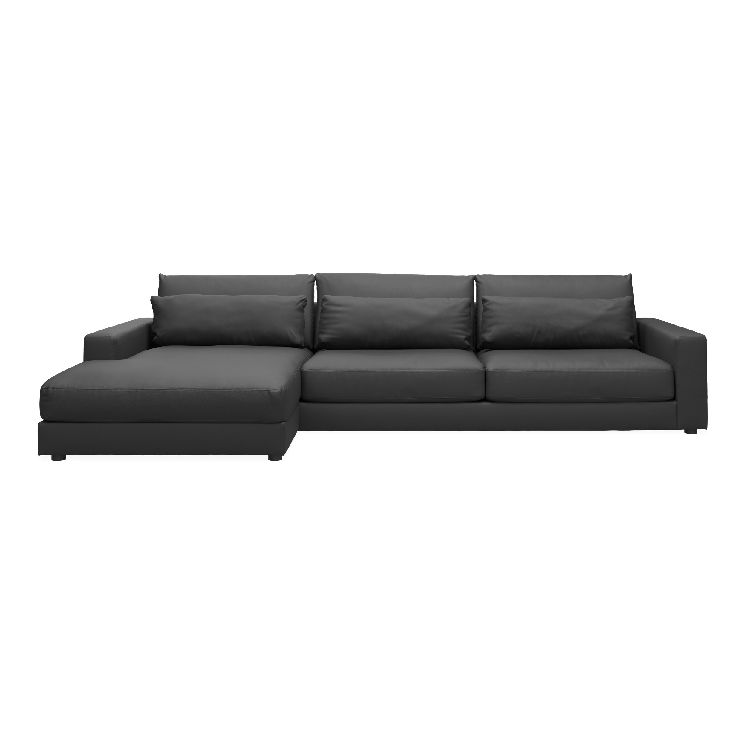 Halmstad vänstervänd soffa med schäslong - Black läder/split och ben i svart plast