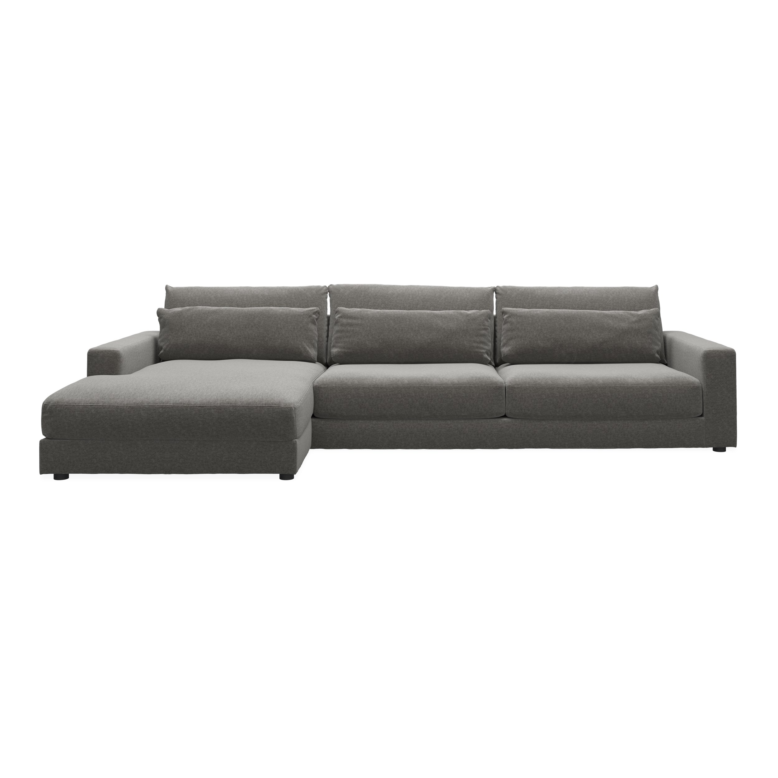 Halmstad vänstervänd soffa med schäslong - Danny 18 Grey textil och ben i svart plast