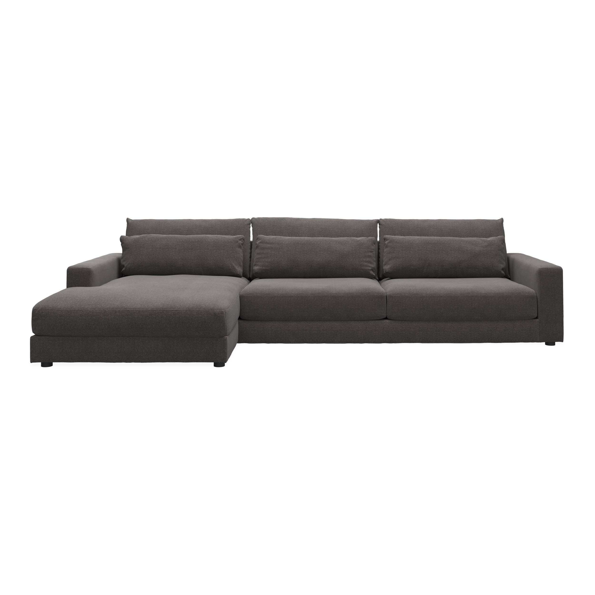 Halmstad vänstervänd soffa med schäslong - Rate 68 Dark grey textil och ben i svart plast