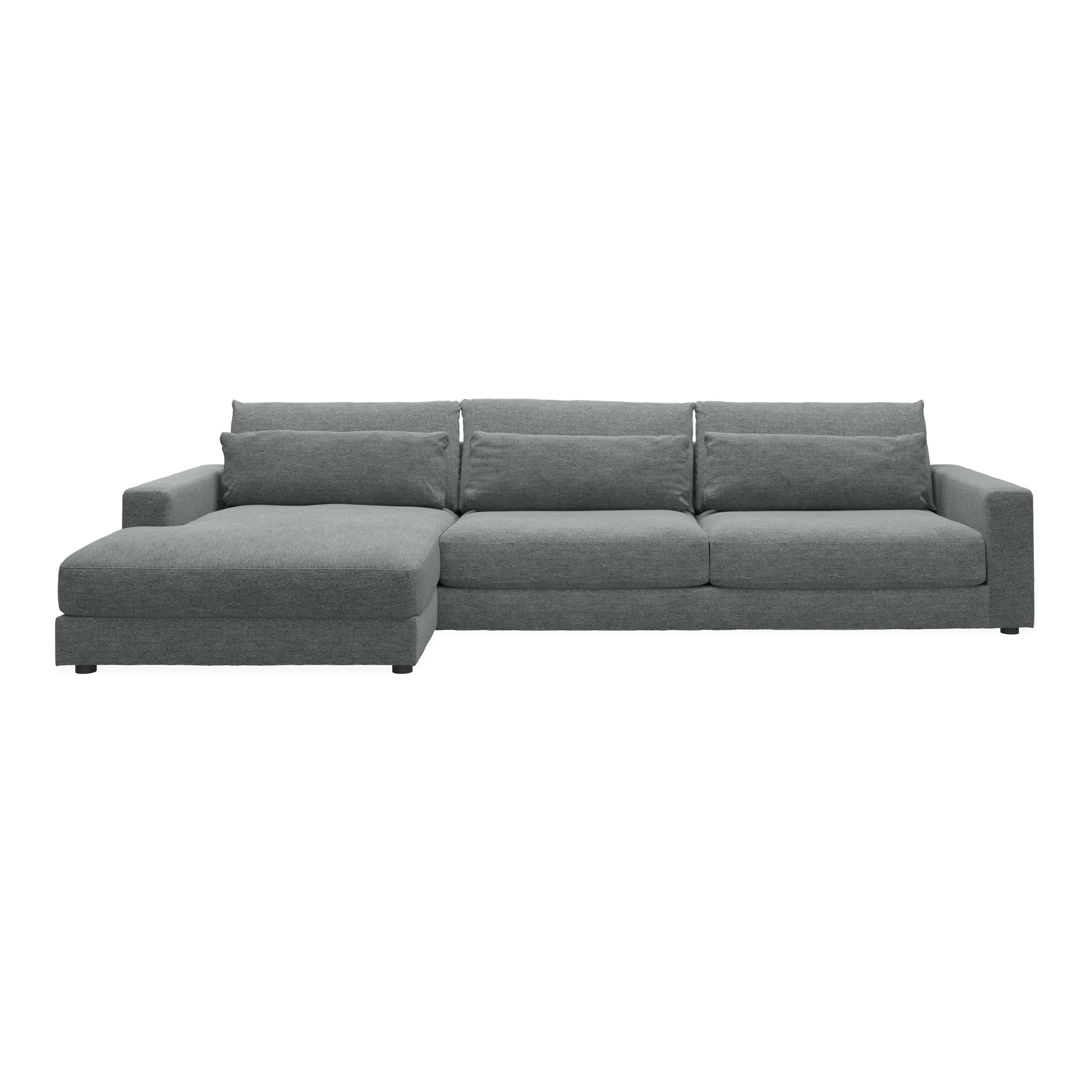 Halmstad vänstervänd soffa med schäslong - Skyland 45 antracitgrå tyg och ben i svart plast