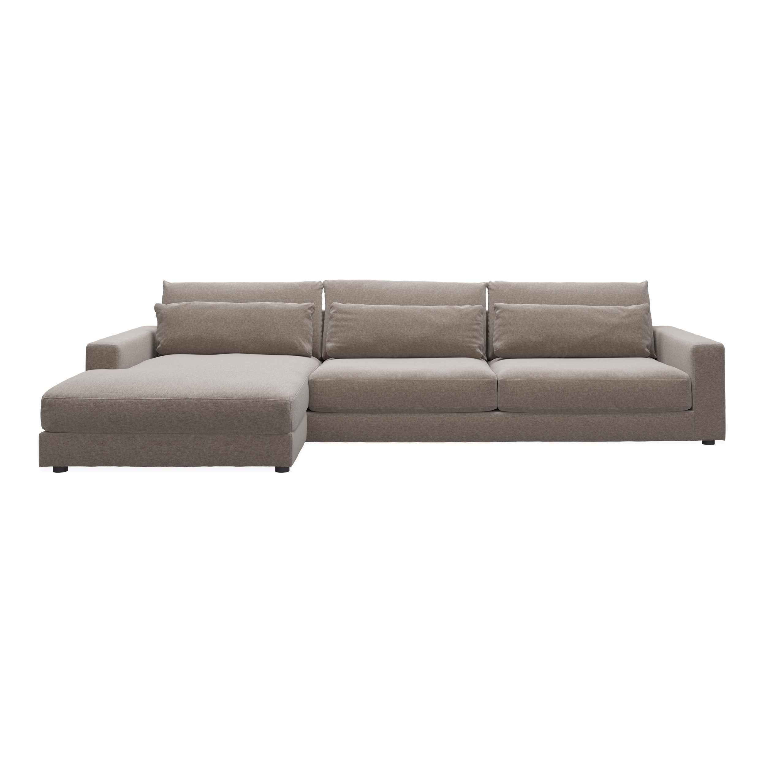 Halmstad vänstervänd soffa med schäslong - Danny 05 Grey/brown tyg och ben i svart plast