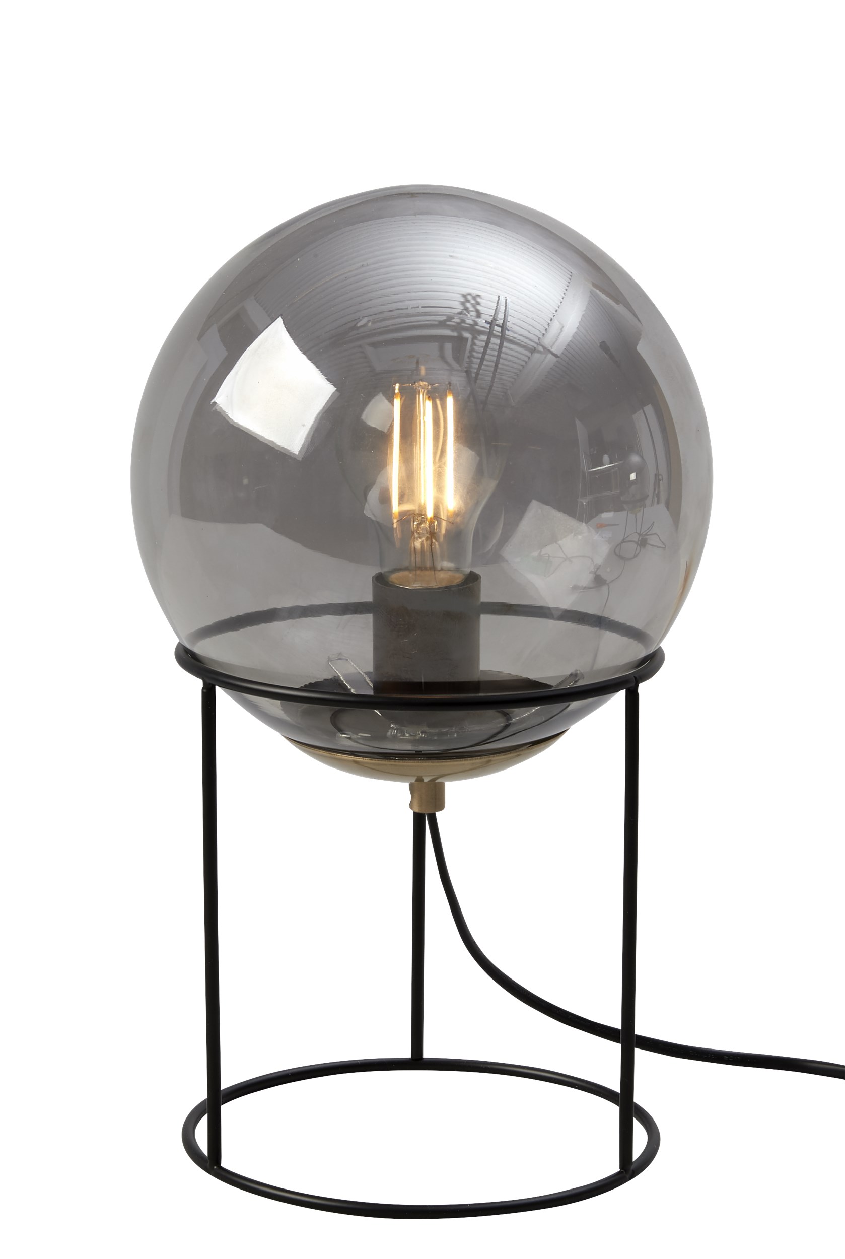 Moon Bordslampa 34 x 20 cm - Svart metallstomme, Smoke glasskärm och svart sladd