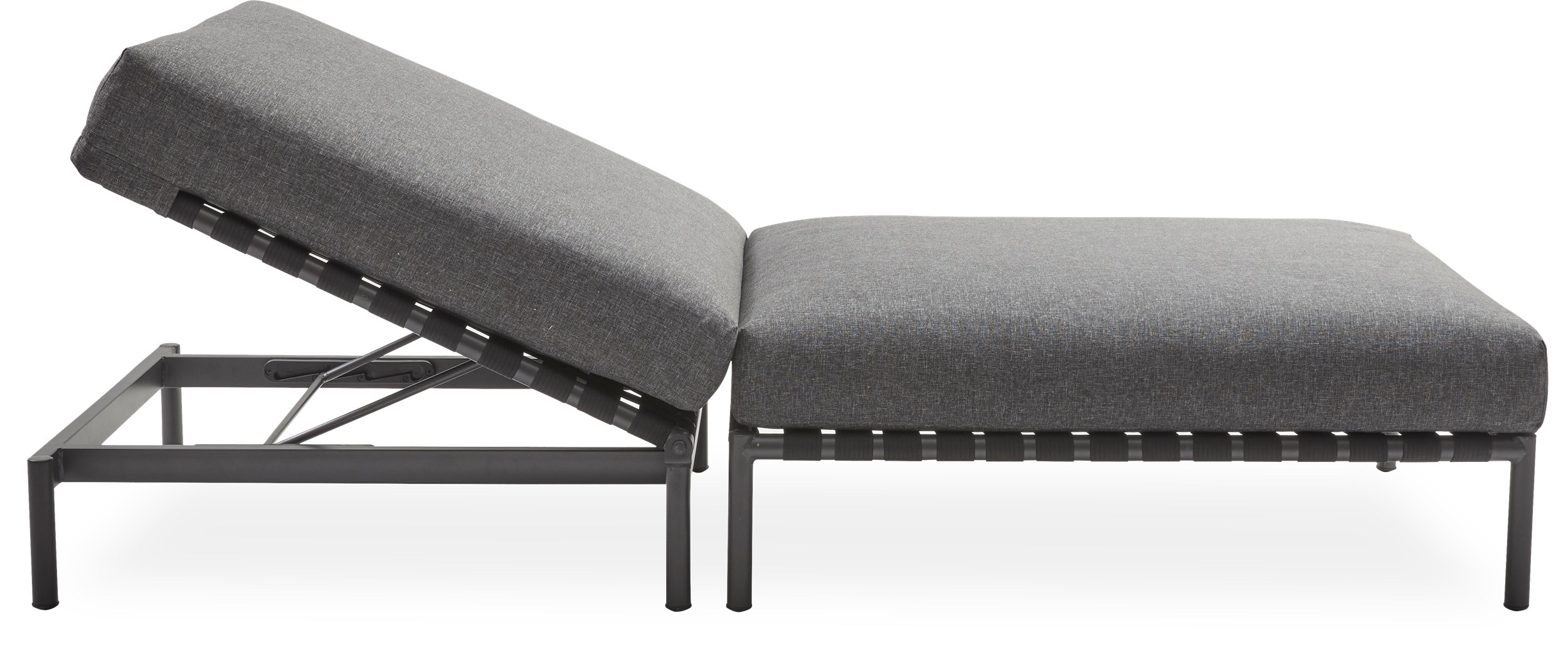 Horizon loungesolstol - Sits med flätade band i polyester, stomme i mörkgrått aluminium och dynor i mörkgrå 190 g olefin