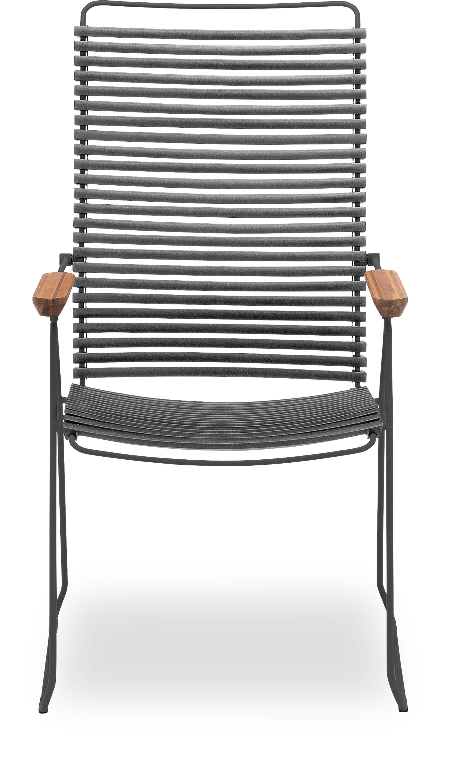 Click Positionsstol - Mörkgrå plastlameller fv 70, stomme i stålgrå metall och armstöd i bambu