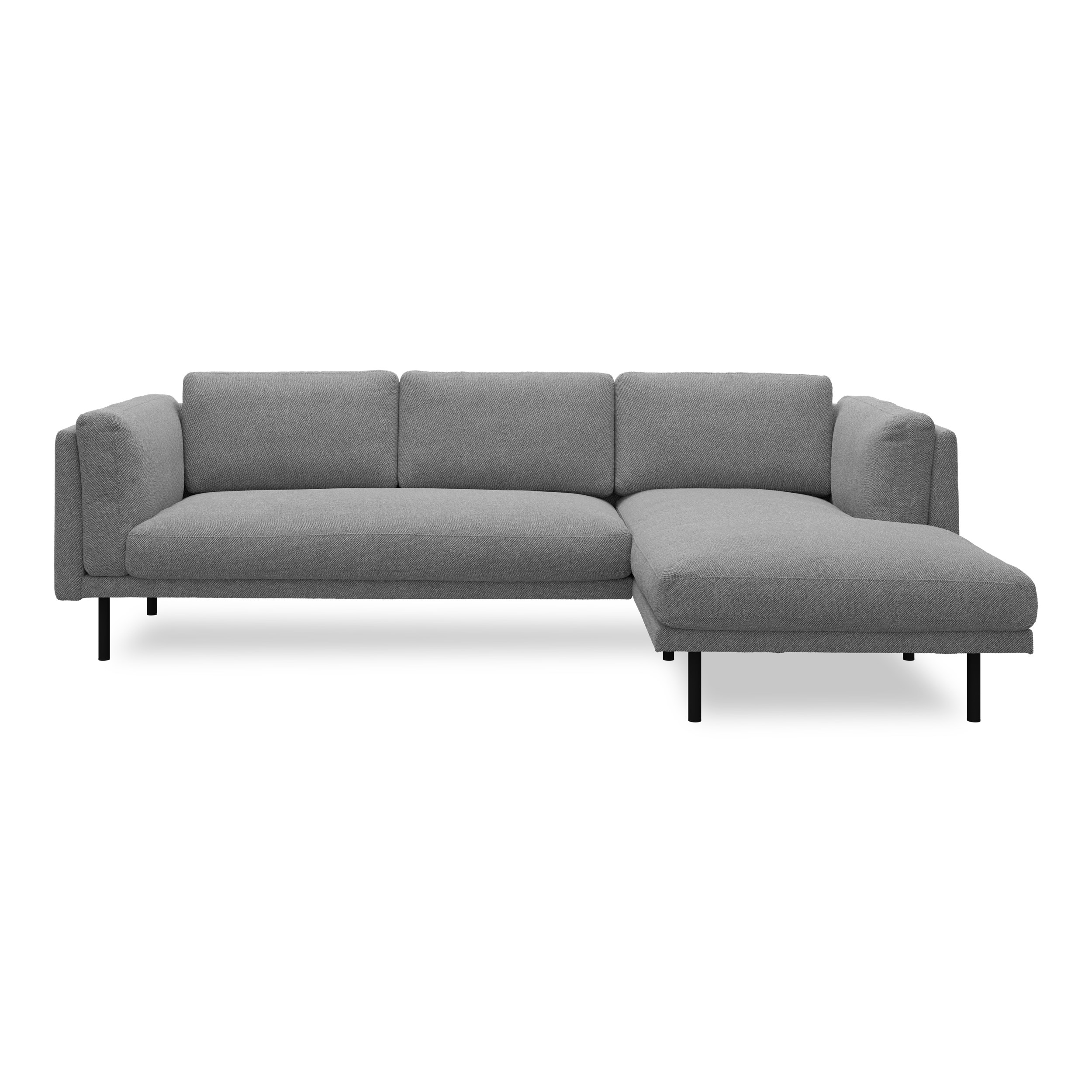 Nebel högervänd soffa med schäslong - Denno 87 Slate grey klädsel och svart pulverlackerad metall