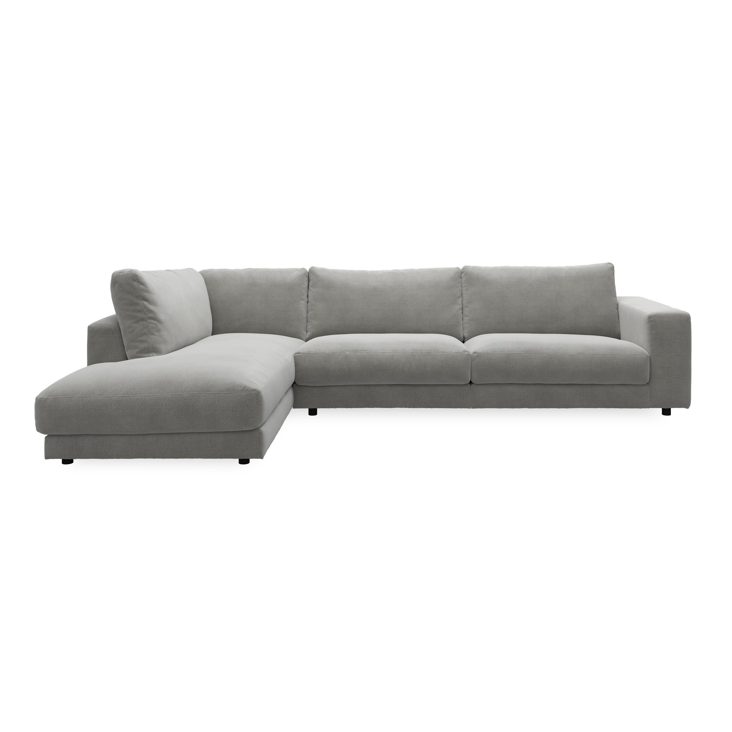 Bennent vänstervänd soffa med divan - Picasso Anthrazit klädsel, ben i svart plast och S:skum/fib/din/sili R:Dun/skum