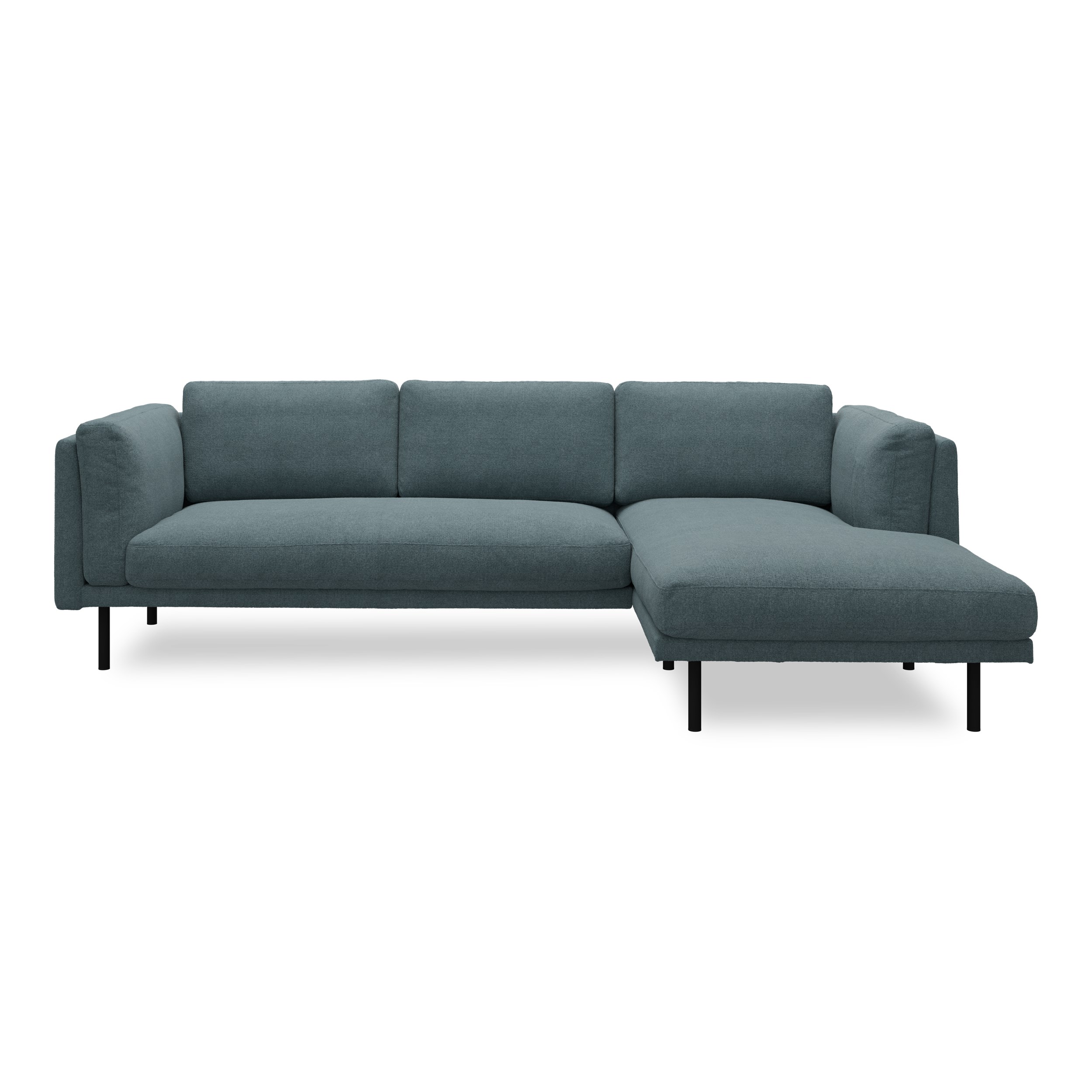 Nebel högervänd soffa med schäslong - Soil 90 Indigo textil och svart pulverlackerad metall