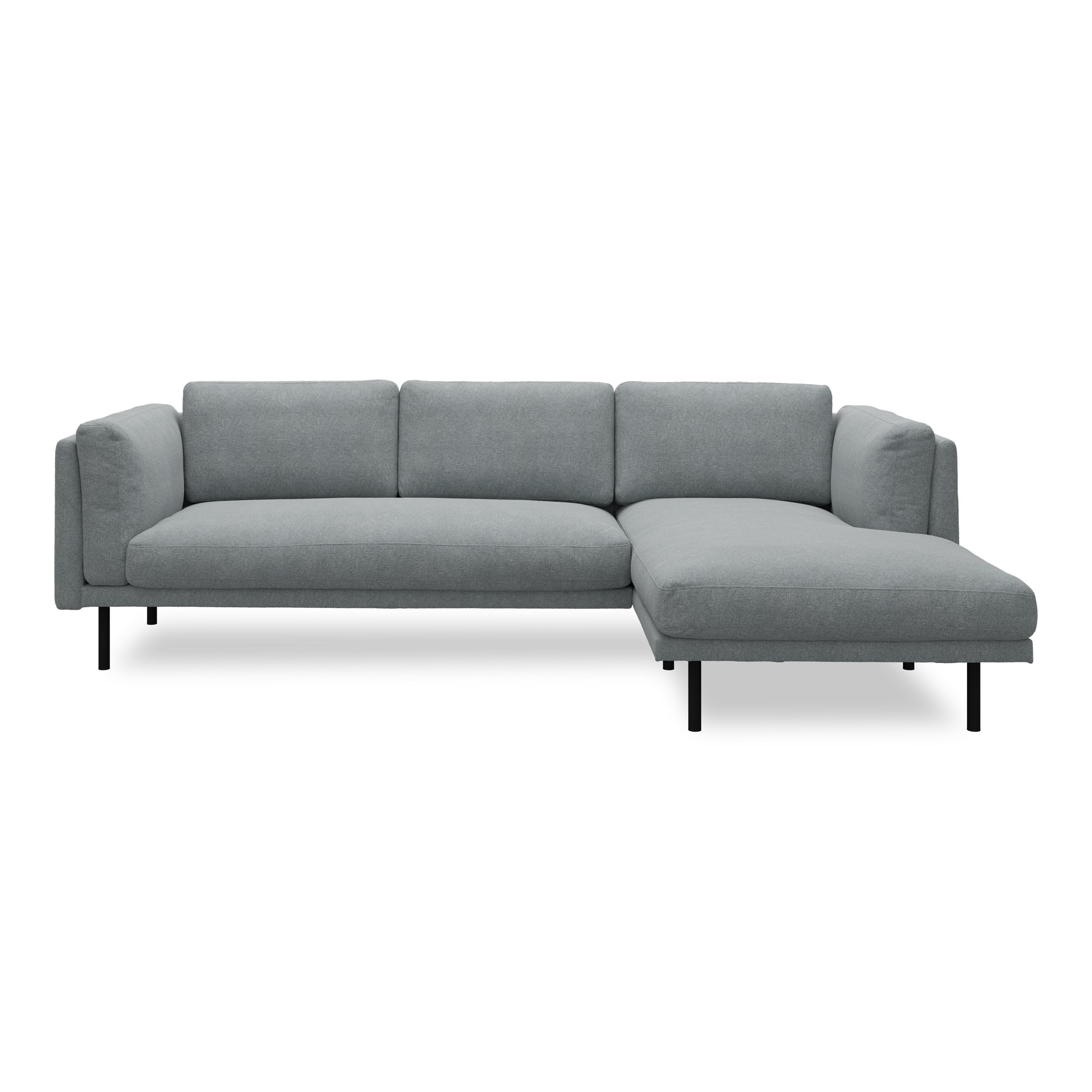 Nebel högervänd soffa med schäslong - Soil 158 Niagara textil och svart pulverlackerad metall