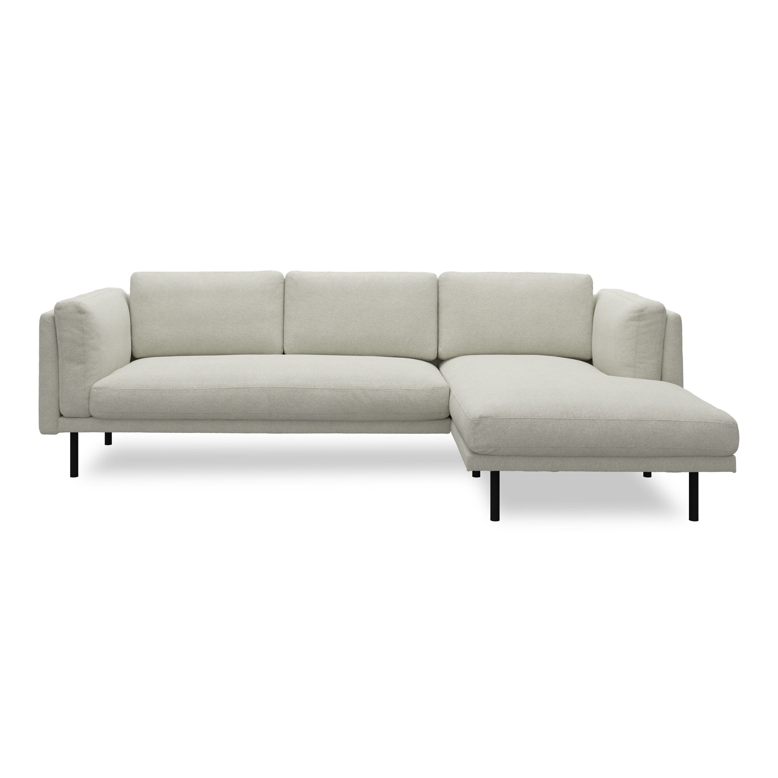 Nebel högervänd soffa med schäslong - Soil 149 Steel textil och svart pulverlackerad metall